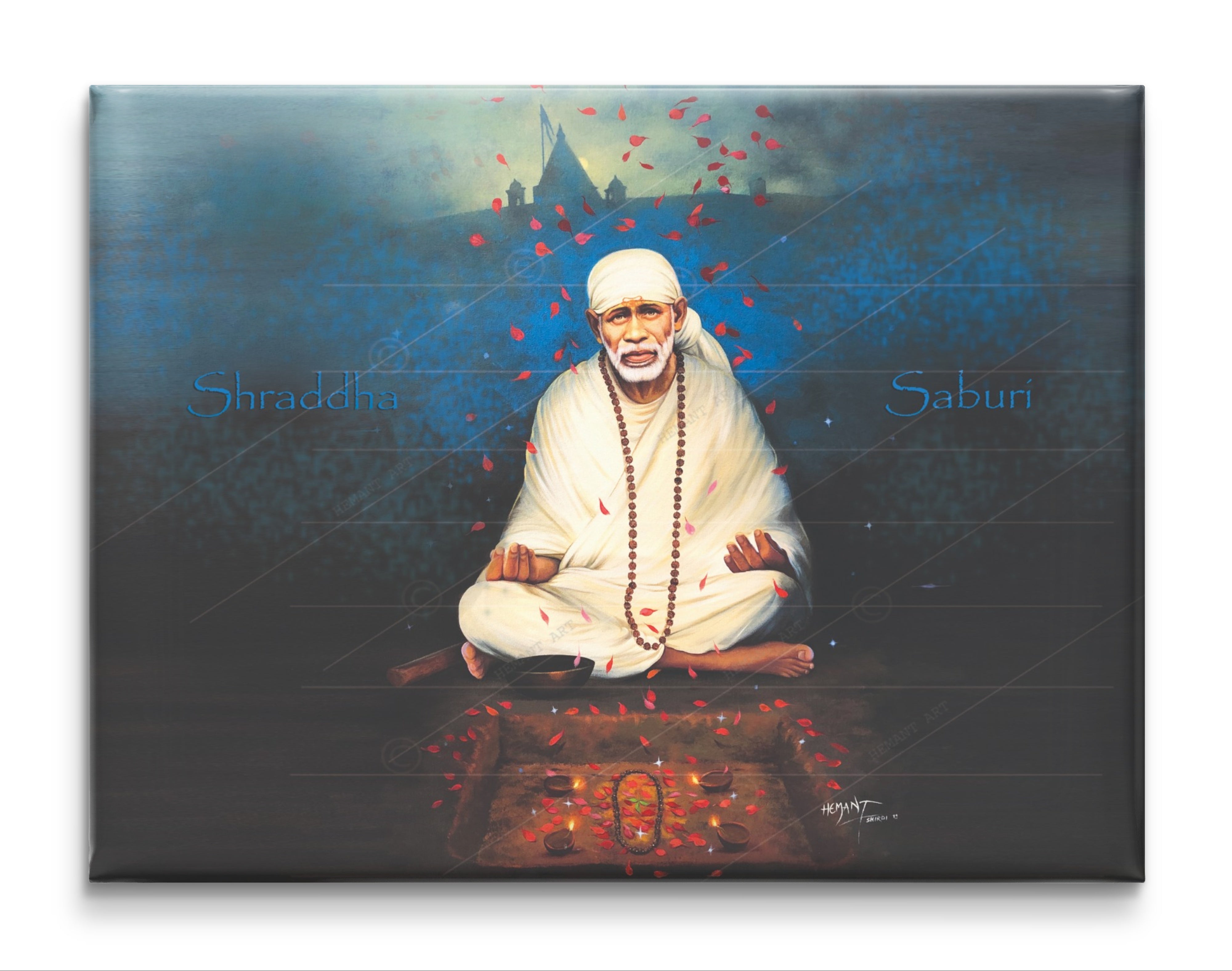 🖼️ Hemant Art Shirdi Sai Baba Meditation Photo Frame Canvas Painting/Canvas Wall Art – Spiritual Home Decor for Puja Room & Meditation Space Success Active