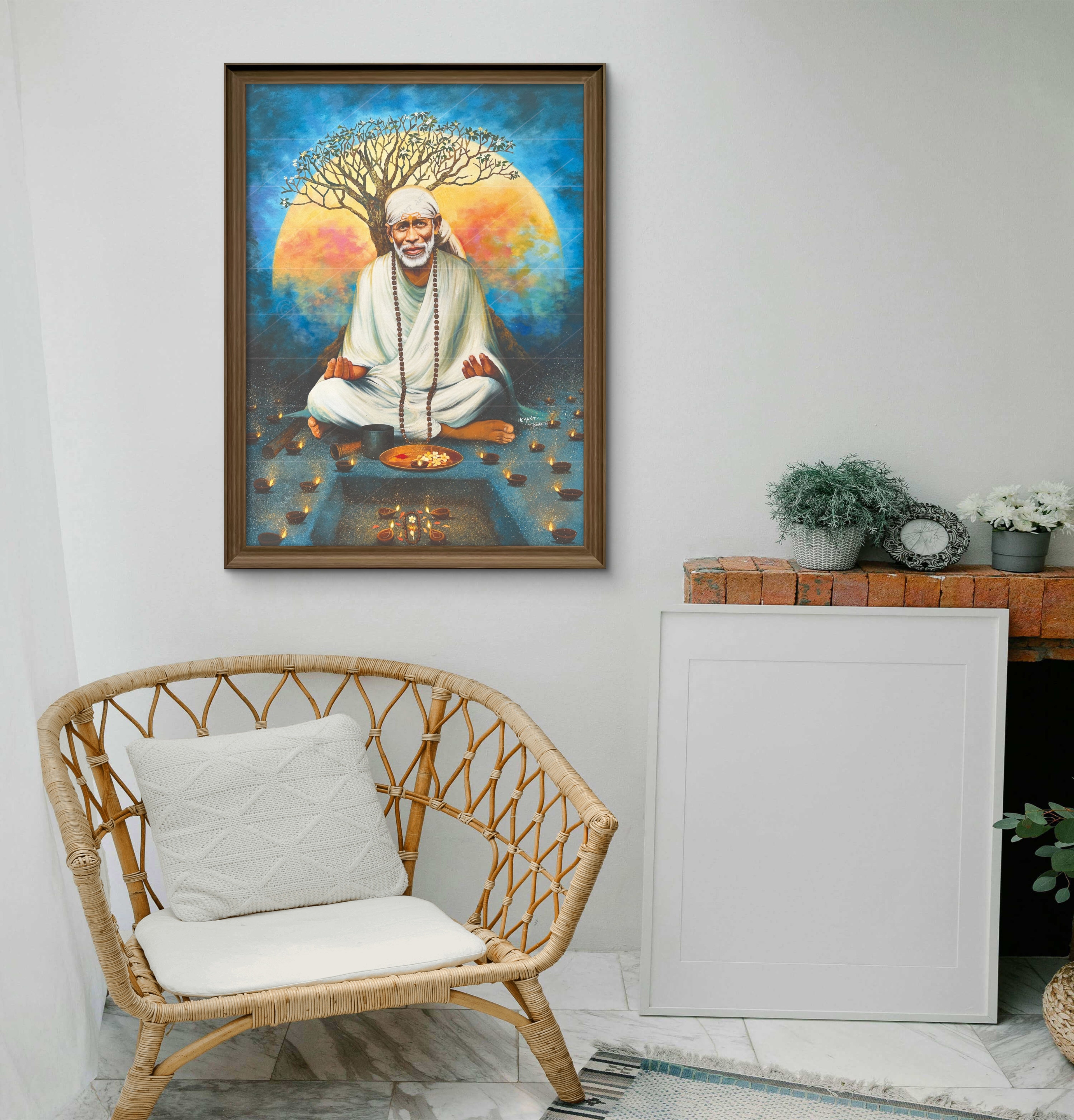 🖼️ Hemant Art Shirdi Sai Baba Meditation Photo Frame Canvas Painting/Canvas Wall Art – Spiritual Home Decor for Puja Room & Meditation Space Success Active