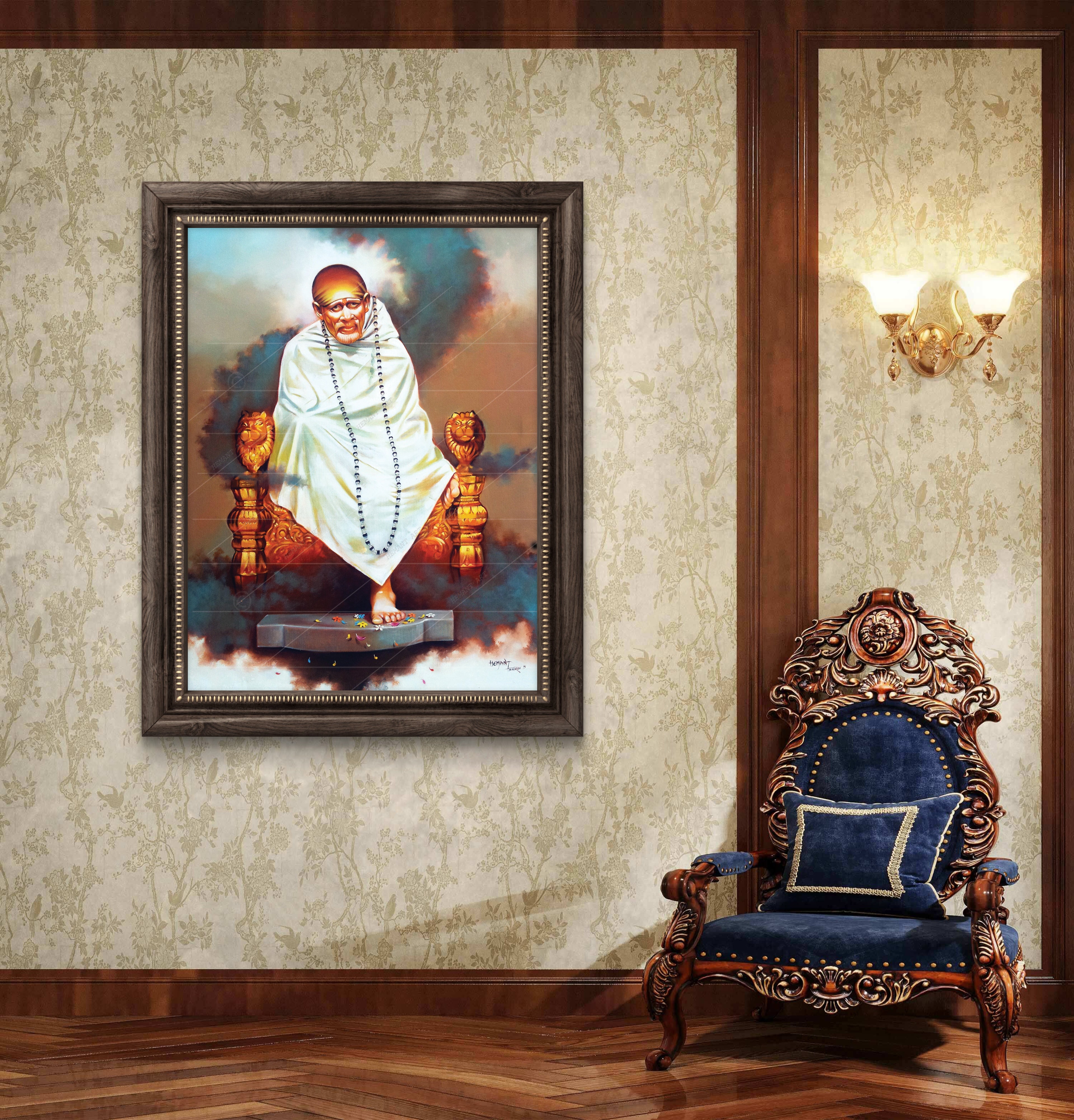 Hemant art Shirdi Sai Baba Samadhi Photo Canvas Wall Art – Spiritual Home Decor for Puja Room & Meditation Space