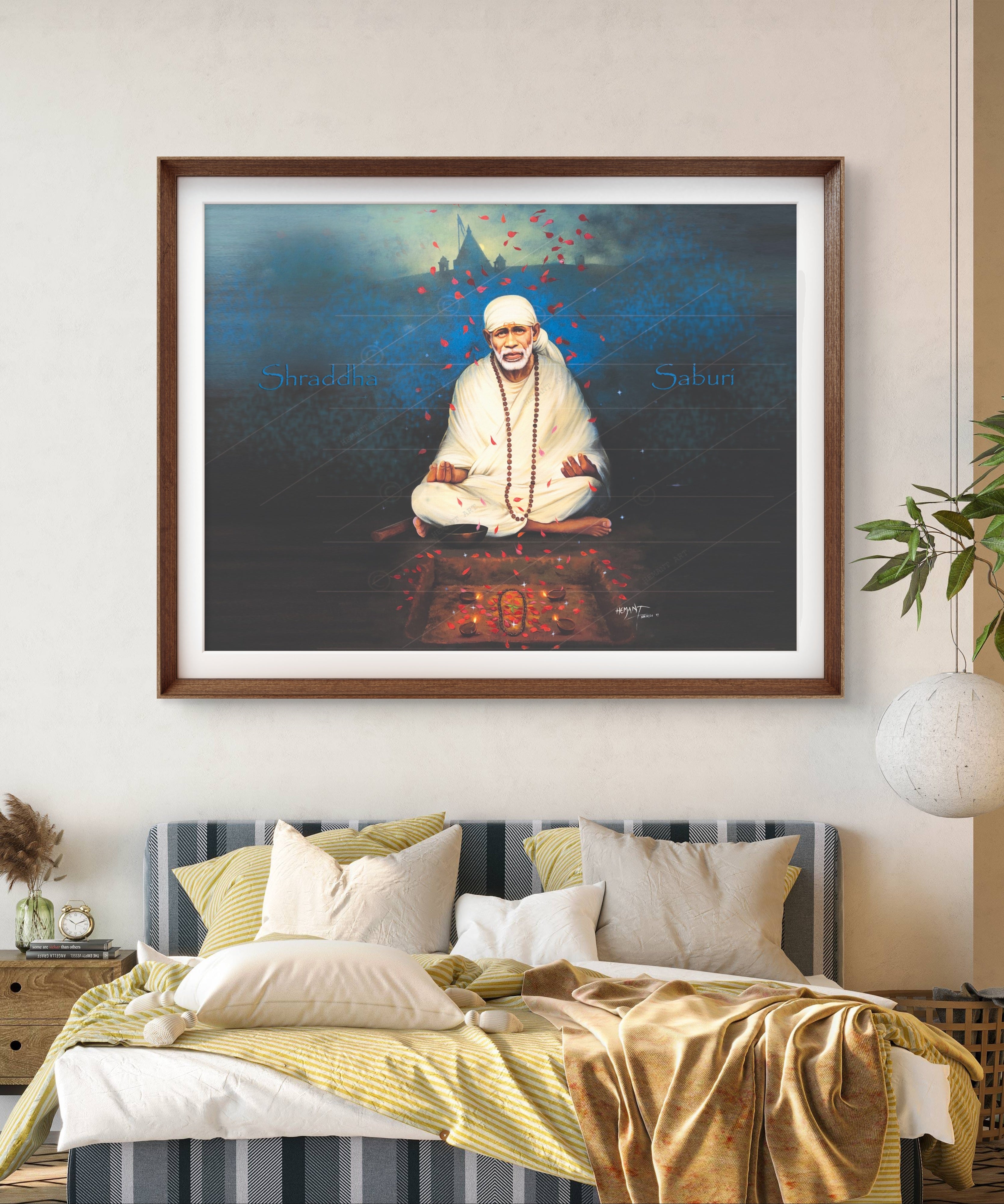 🖼️ Hemant Art Shirdi Sai Baba Meditation Photo Frame Canvas Painting/Canvas Wall Art – Spiritual Home Decor for Puja Room & Meditation Space Success Active