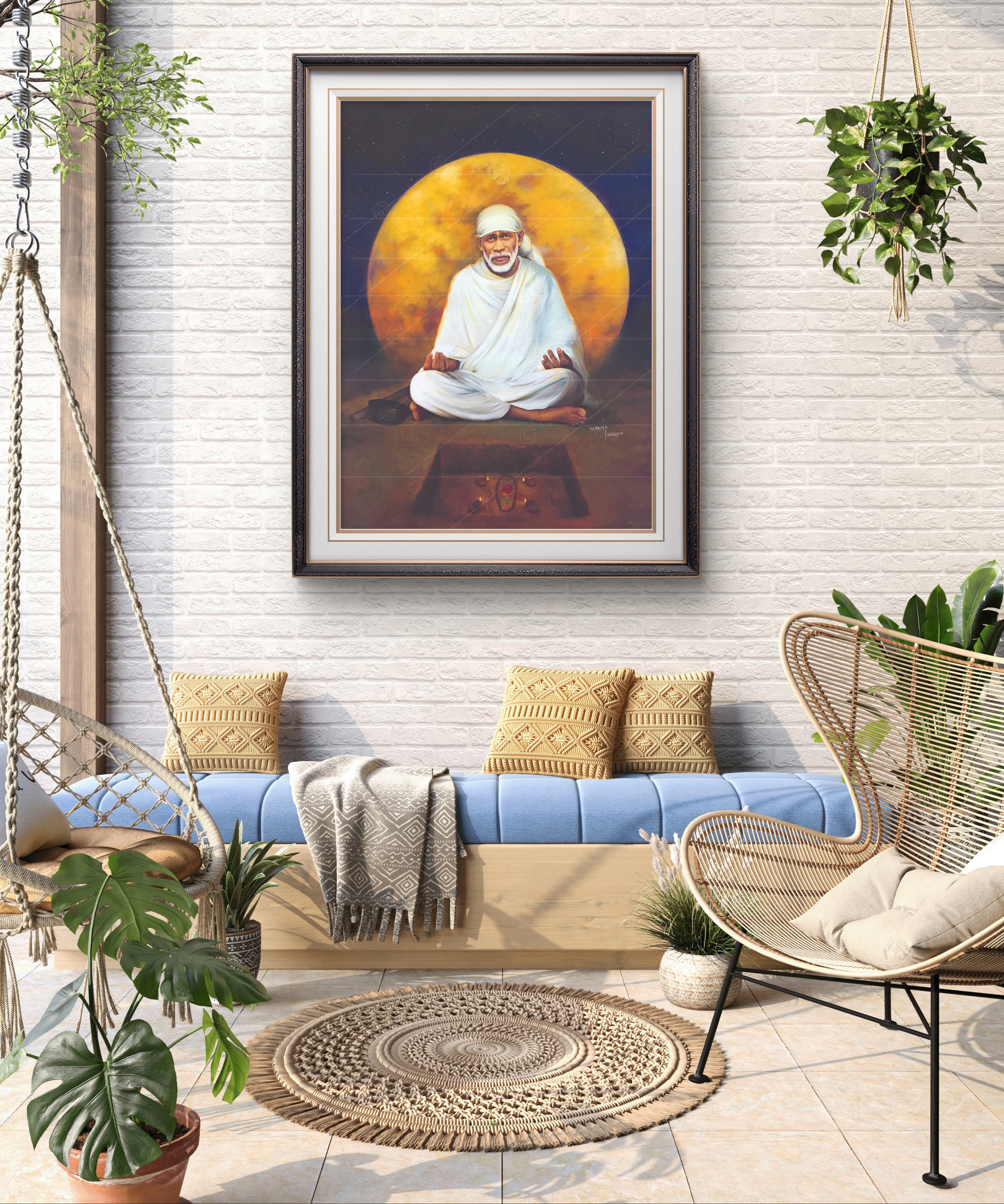 Hemant art Shirdi Sai Baba Meditation Photo Frame Canvas Painting Canvas Wall Art – Spiritual Home Decor for Puja Room & Meditation Space