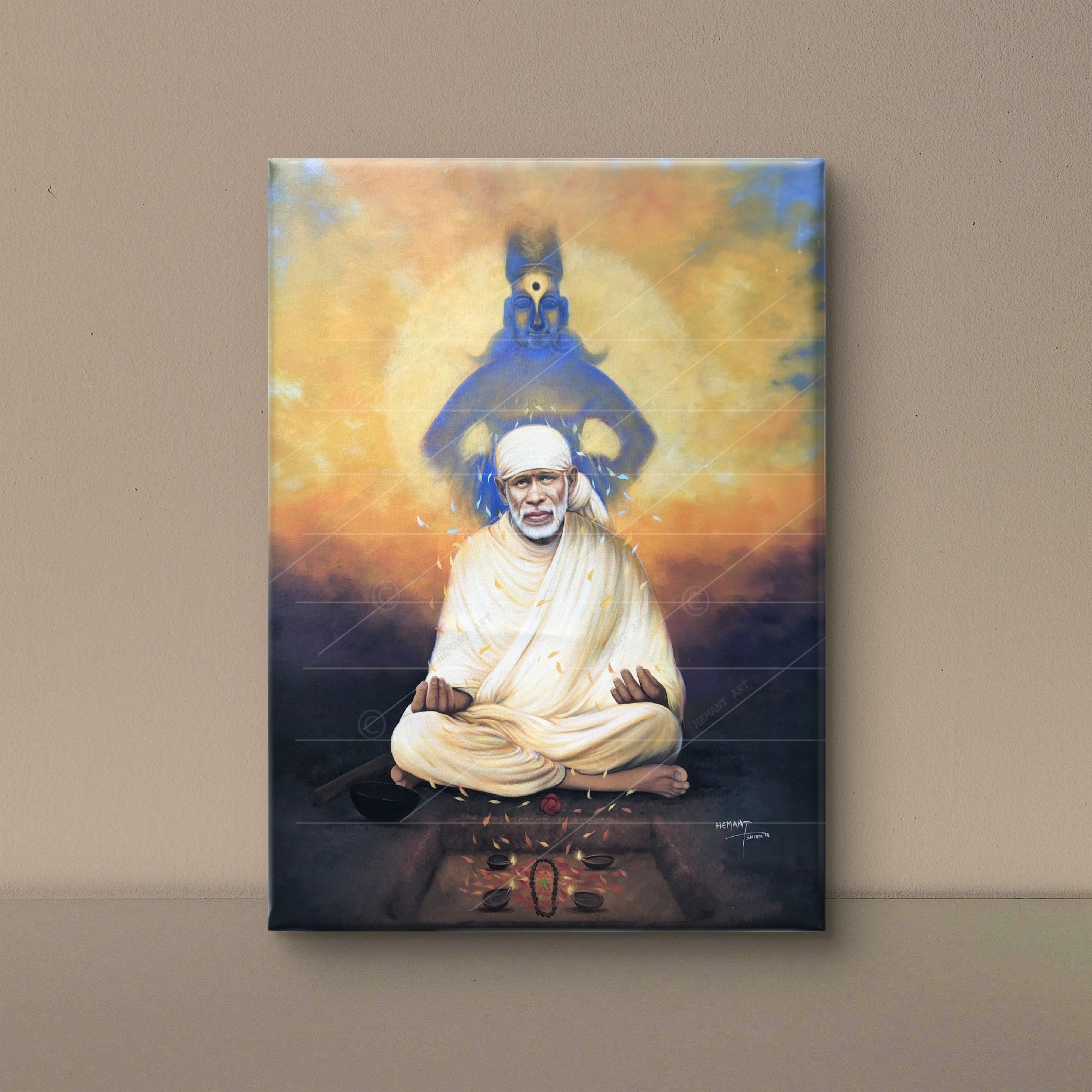 🖼️ Hemant Art Shirdi Sai Baba Meditation Photo Frame Canvas Painting/Canvas Wall Art – Spiritual Home Decor for Puja Room & Meditation Space Success Active
