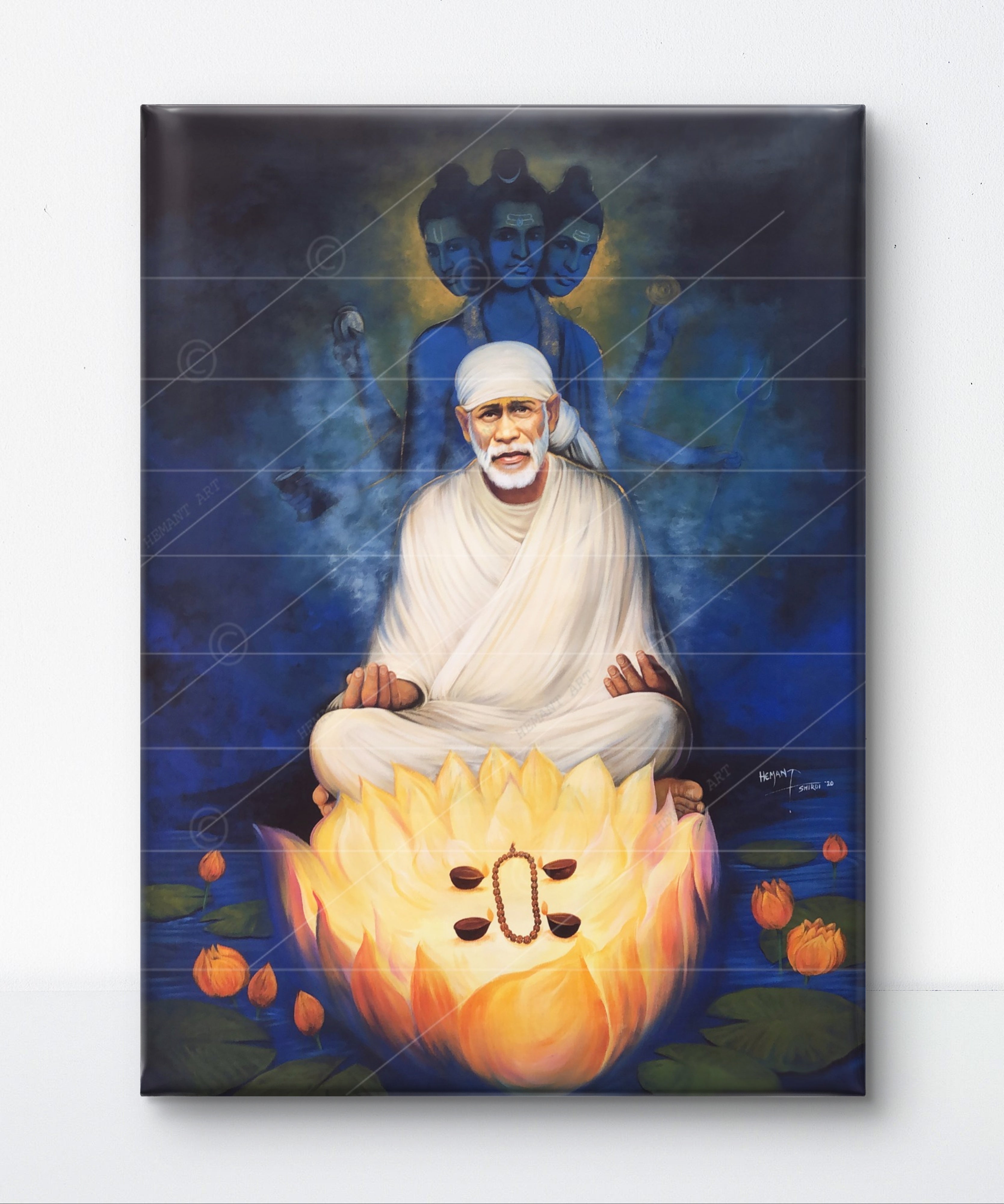 🖼️ Hemant Art Shirdi Sai Baba Meditation Photo Frame Canvas Painting/Canvas Wall Art – Spiritual Home Decor for Puja Room & Meditation Space