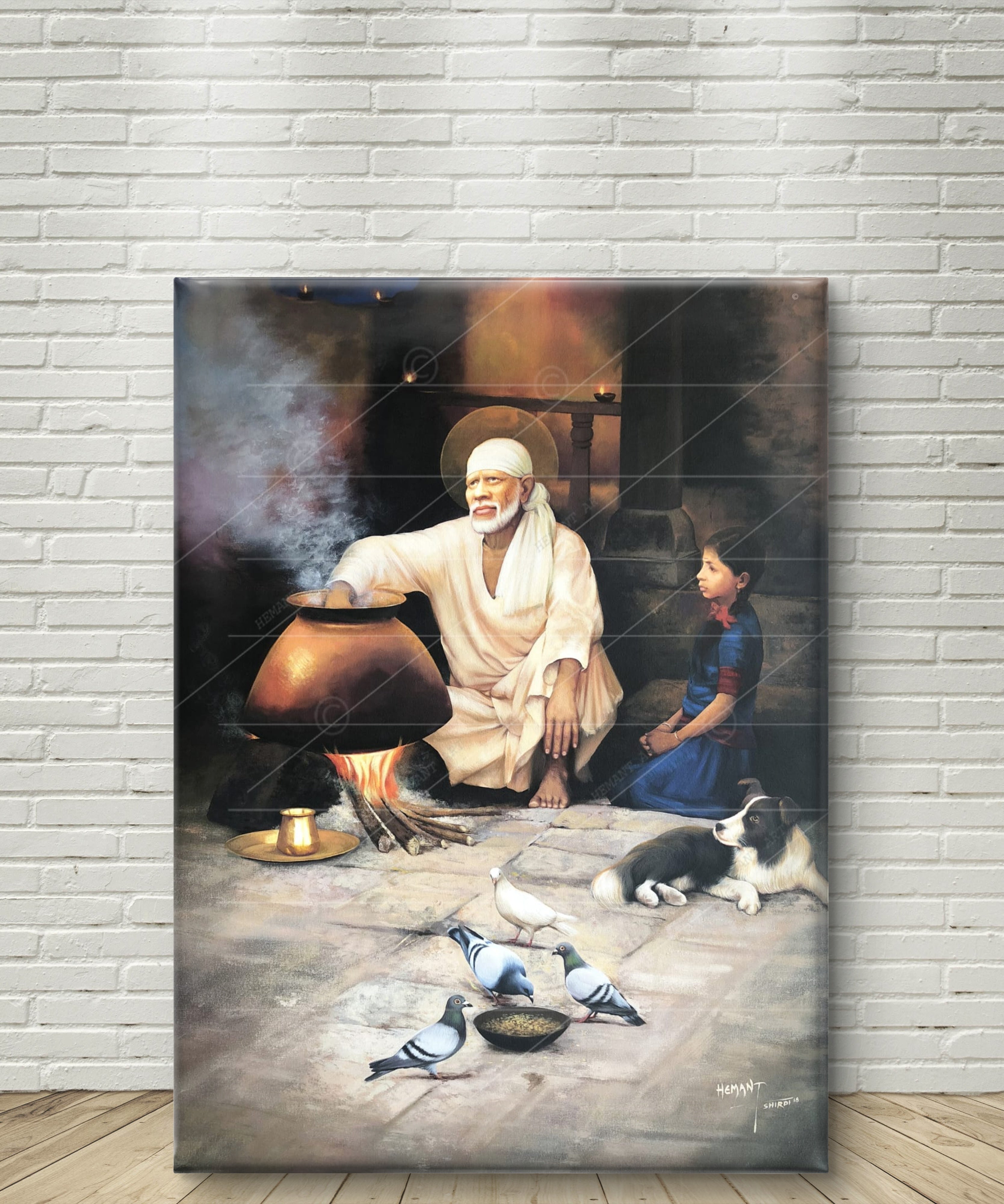 Shirdi Sai Baba Cooking Food in Dwarkamai Photo HD Canvas Print | Sai Baba Handi Wall Art – Shirdi Saibaba Art Gallery