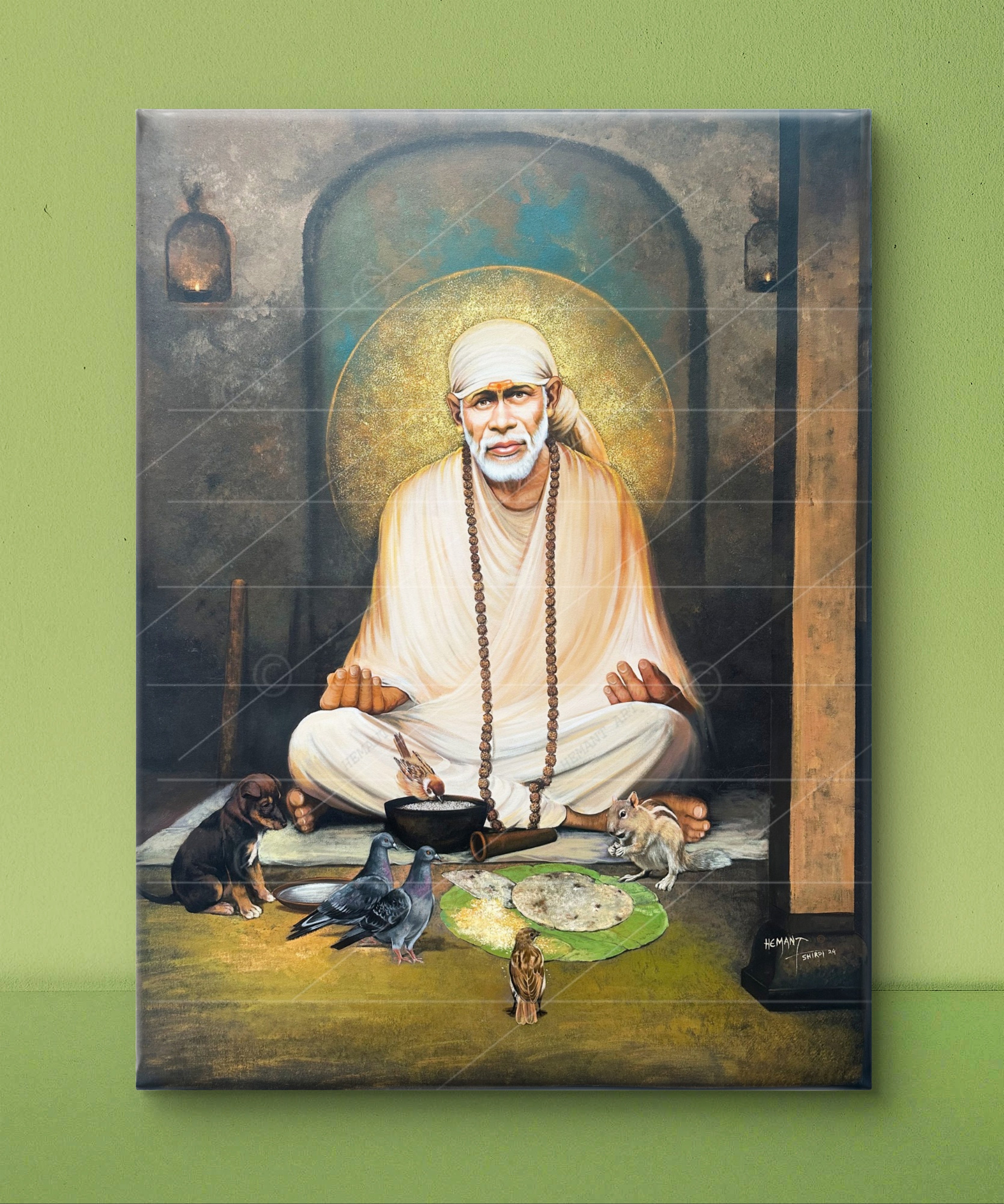 🖼️ Hemant Art Shirdi Sai Baba Meditation Photo Frame Canvas Painting/Canvas Wall Art – Spiritual Home Decor for Puja Room & Meditation Space