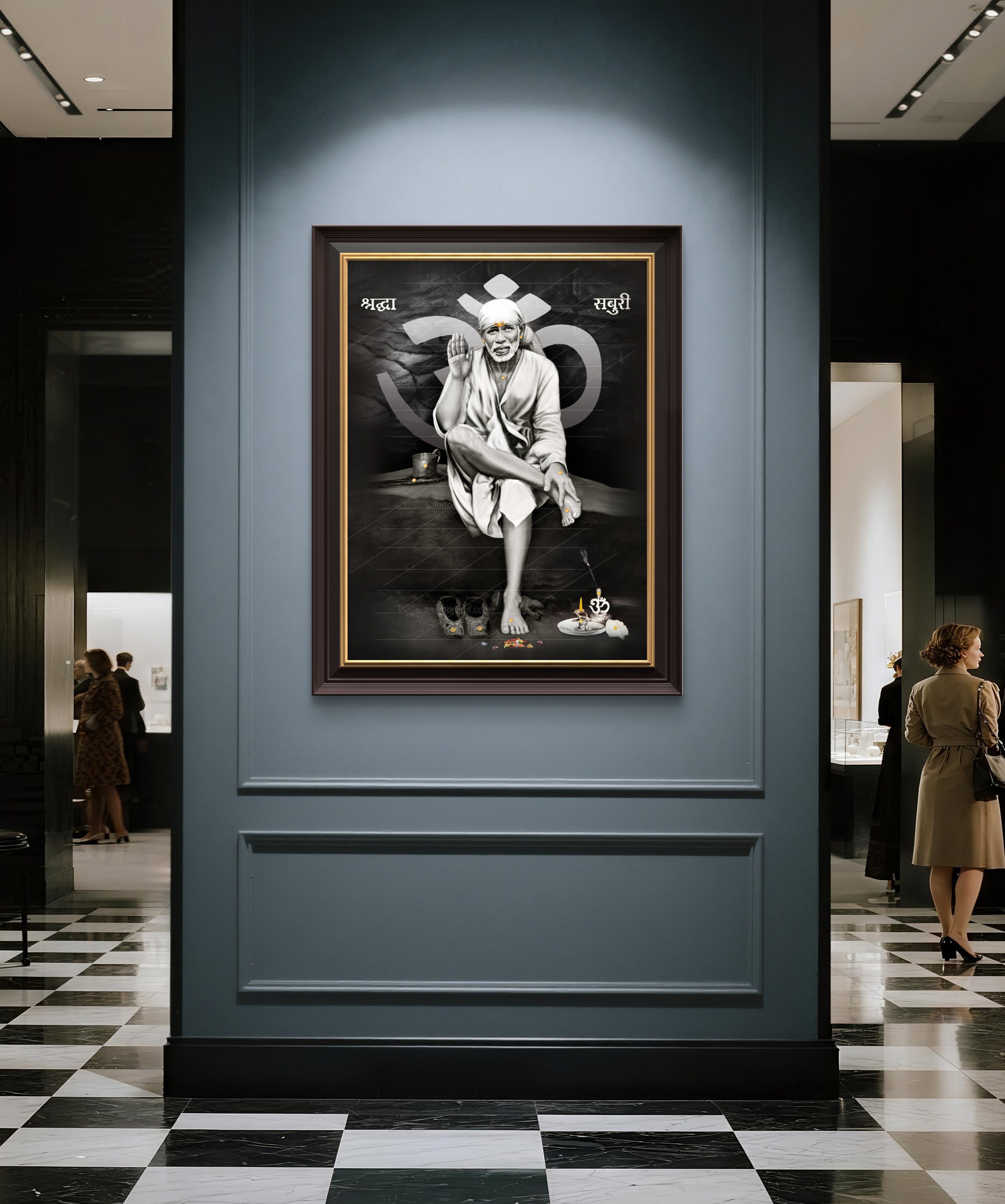 Shirdi Sai Baba Original Photo Sitting on Stone Canvas Painting | UV Coated Waterproof HD Wall Art by Hemant Art