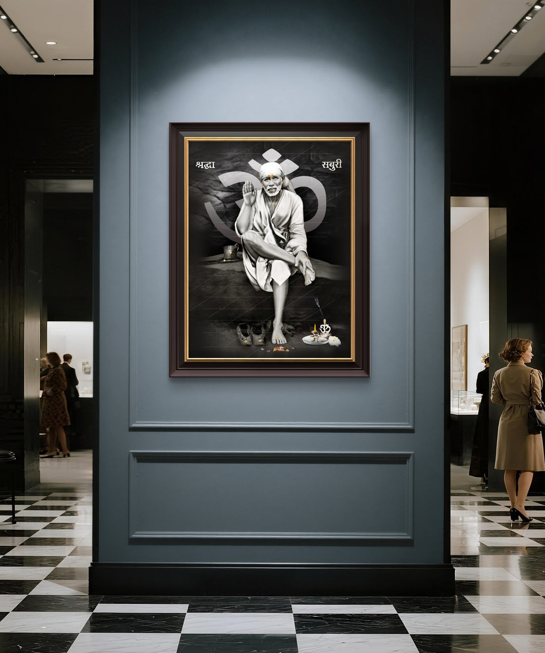 Sai Baba Original Photo Sitting on Stone Canvas Painting | Hemant Art
