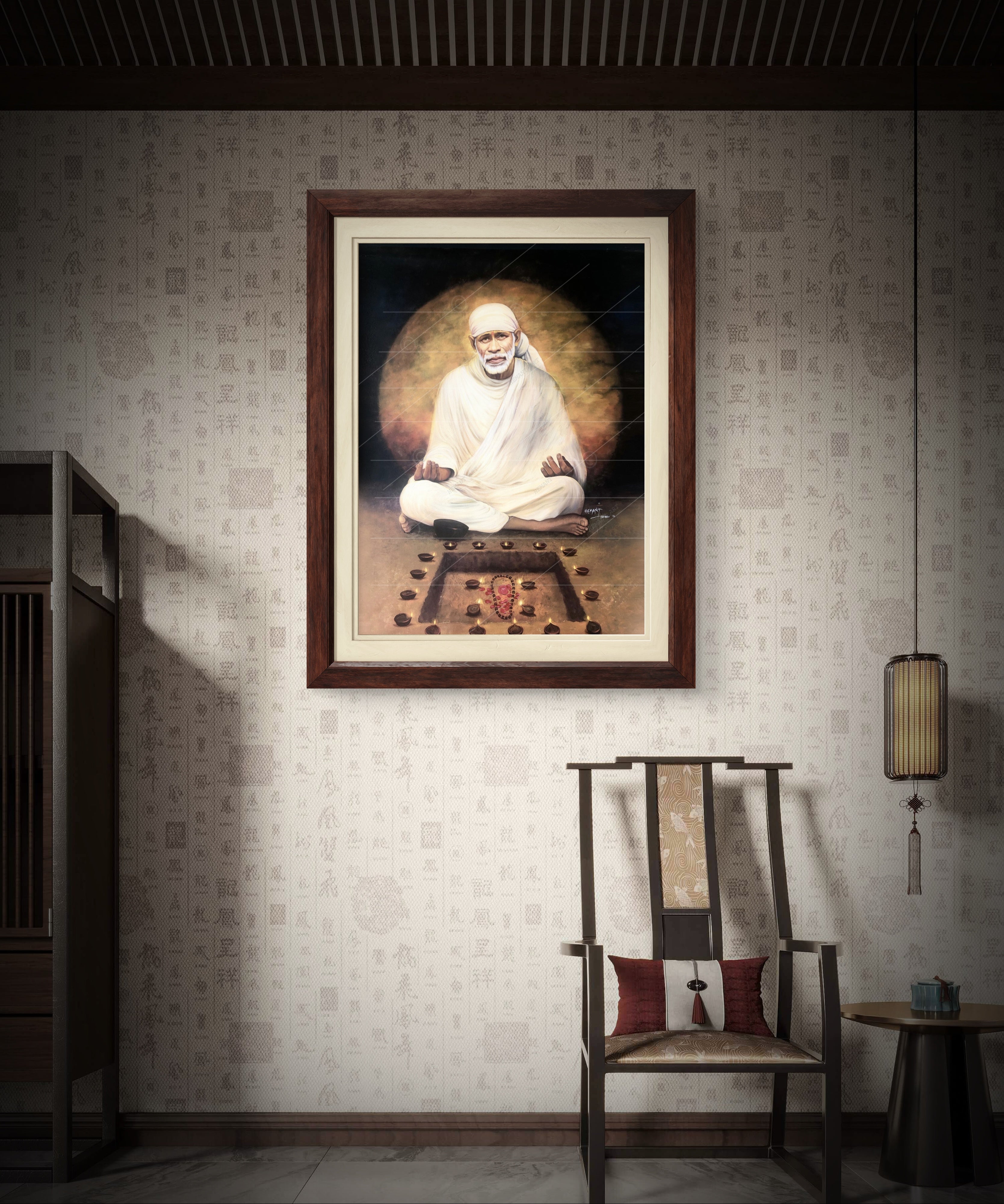 Hemant art Shirdi Sai Baba Meditation Photo Frame Canvas Painting Canvas Wall Art – Spiritual Home Decor for Puja Room & Meditation Space