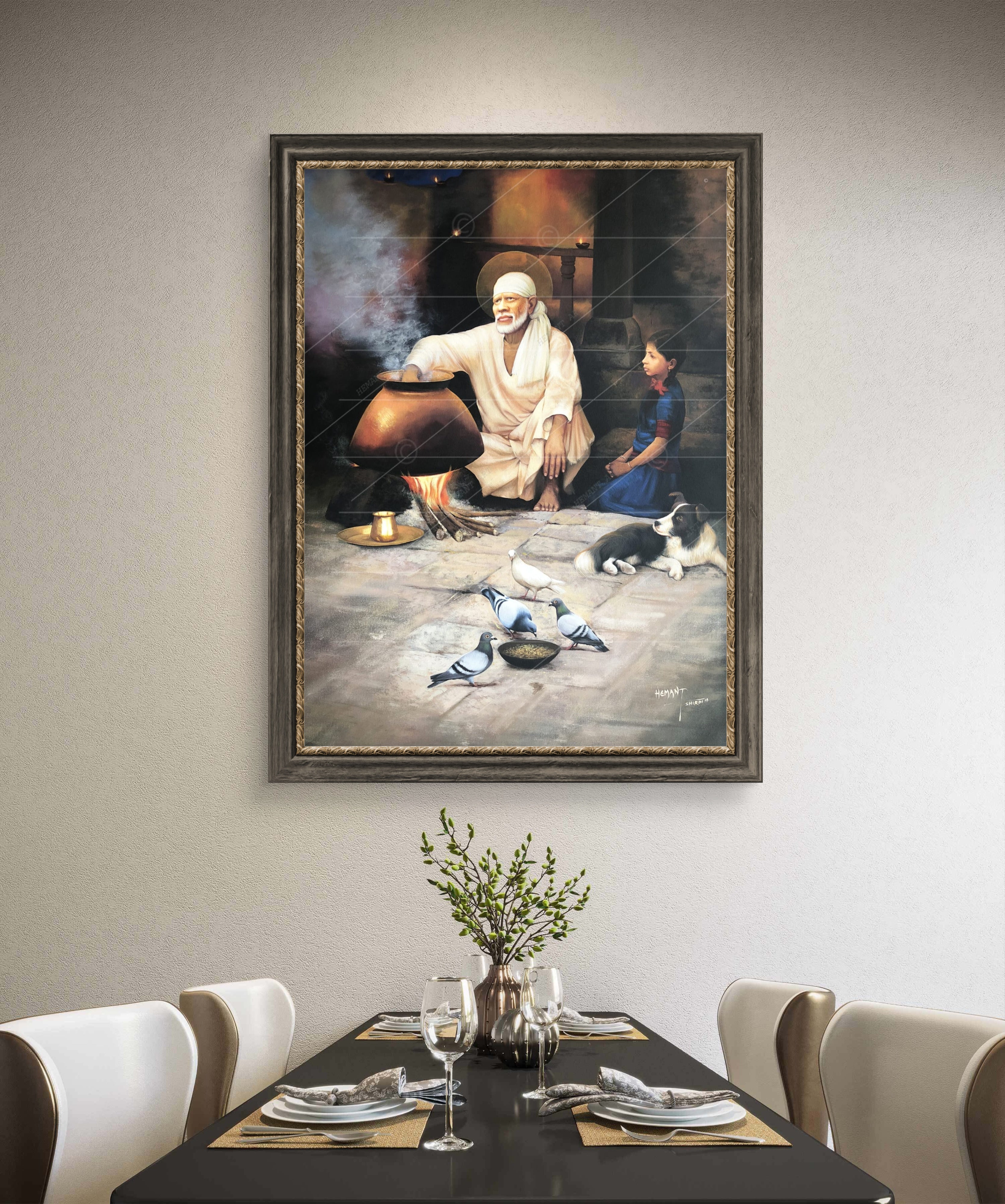 Shirdi Sai Baba Cooking Food in Dwarkamai Photo HD Canvas Print | Sai Baba Handi Wall Art – Shirdi Saibaba Art Gallery