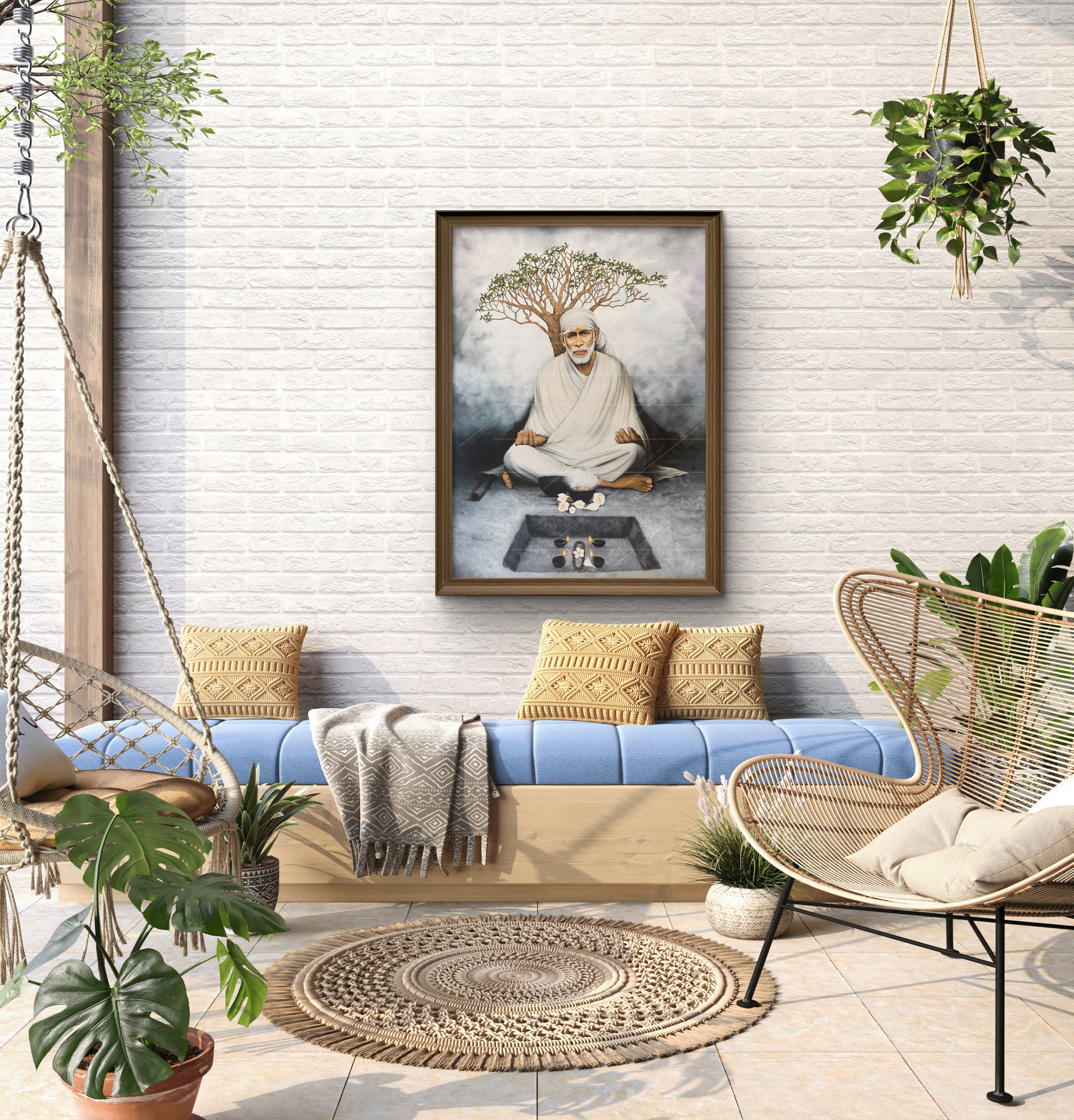 🖼️ Hemant Art Shirdi Sai Baba Meditation Photo Frame Canvas Painting/Canvas Wall Art – Spiritual Home Decor for Puja Room & Meditation Space Success Active