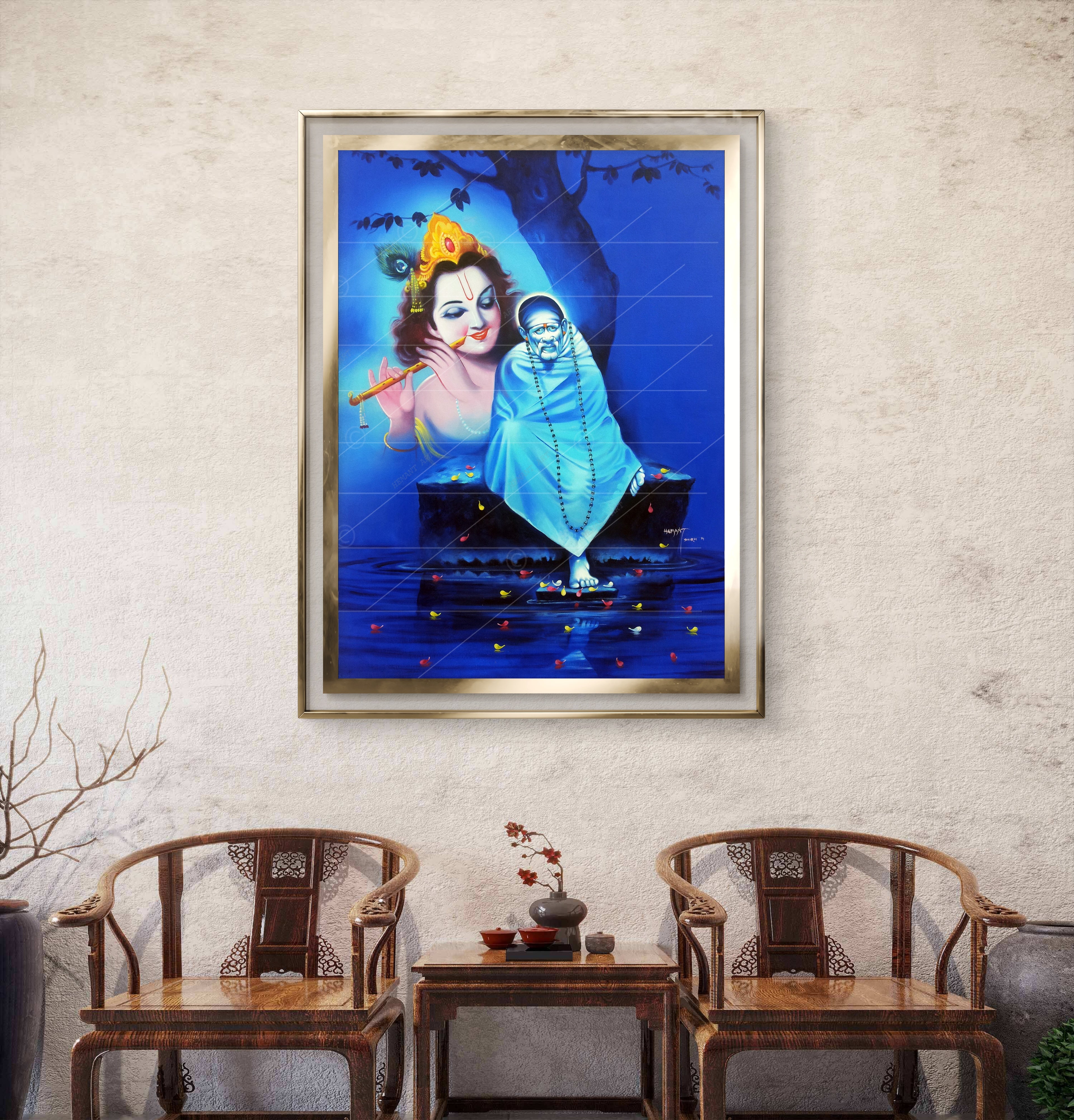 Hemant art Shirdi Sai Baba Samadhi Photo Canvas Wall Art – Spiritual Home Decor for Puja Room & Meditation Space