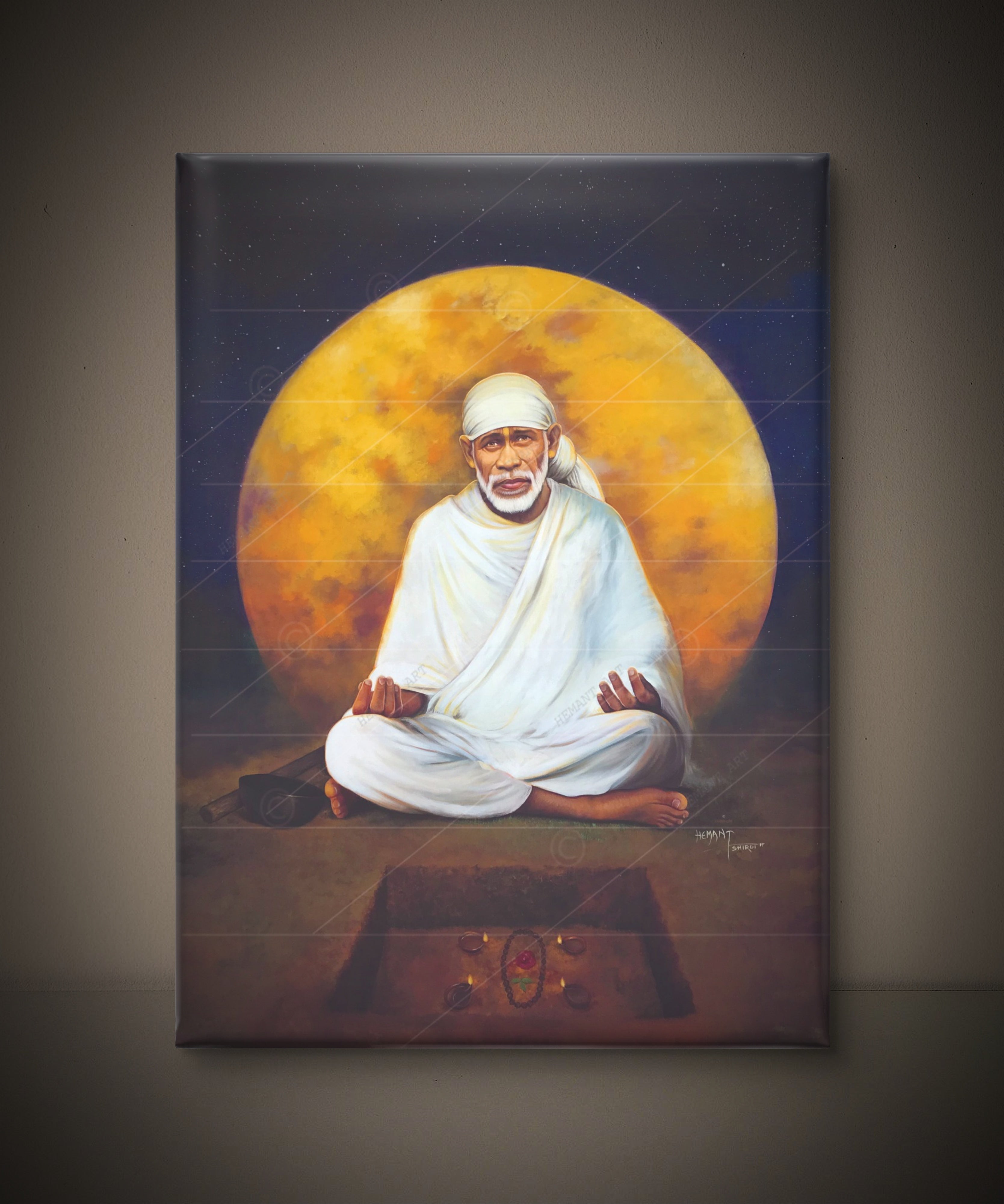 Hemant art Shirdi Sai Baba Meditation Photo Frame Canvas Painting Canvas Wall Art – Spiritual Home Decor for Puja Room & Meditation Space