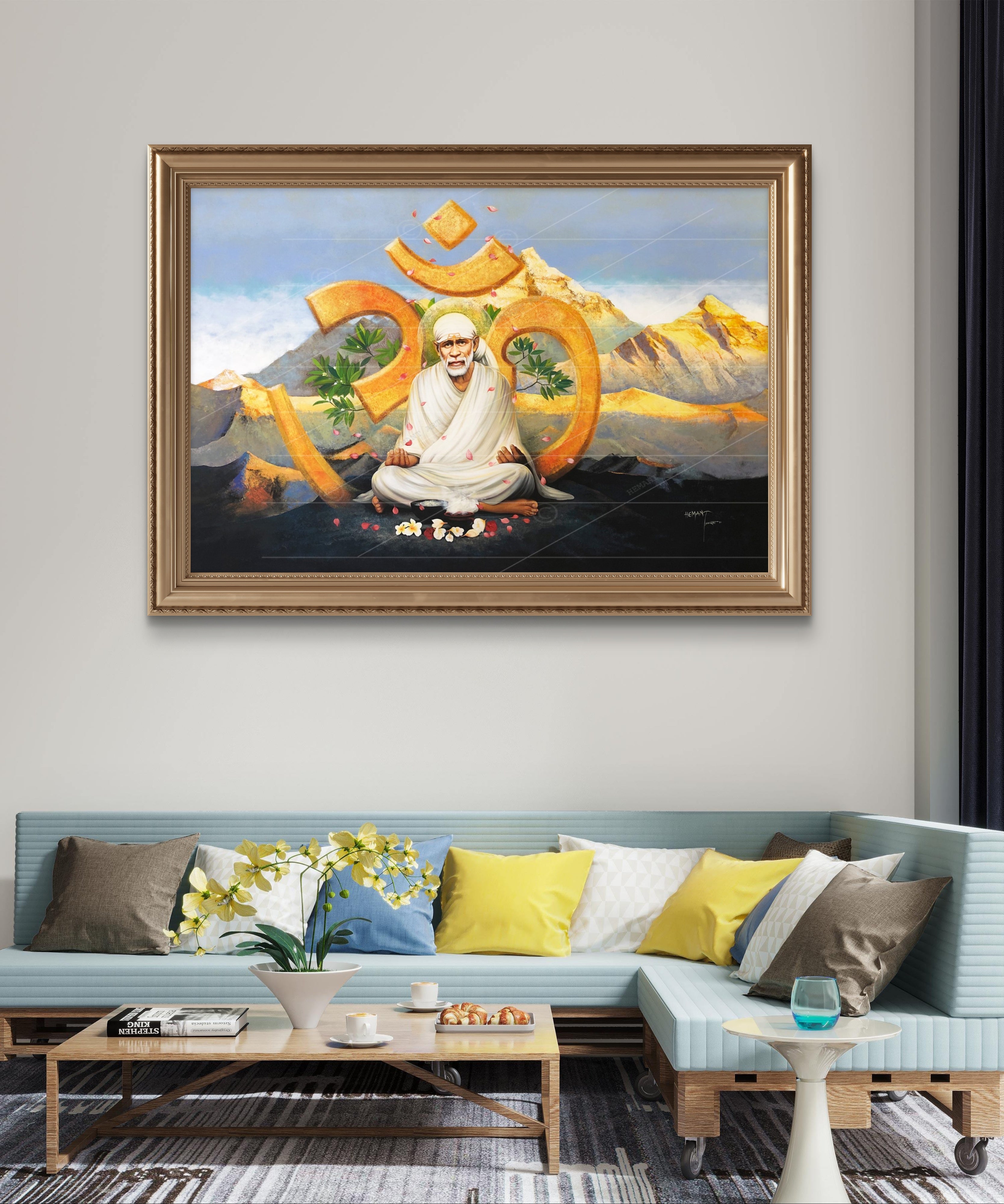 🖼️ Hemant Art Shirdi Sai Baba Meditation Photo Frame Canvas Painting/Canvas Wall Art – Spiritual Home Decor for Puja Room & Meditation Space Success Active