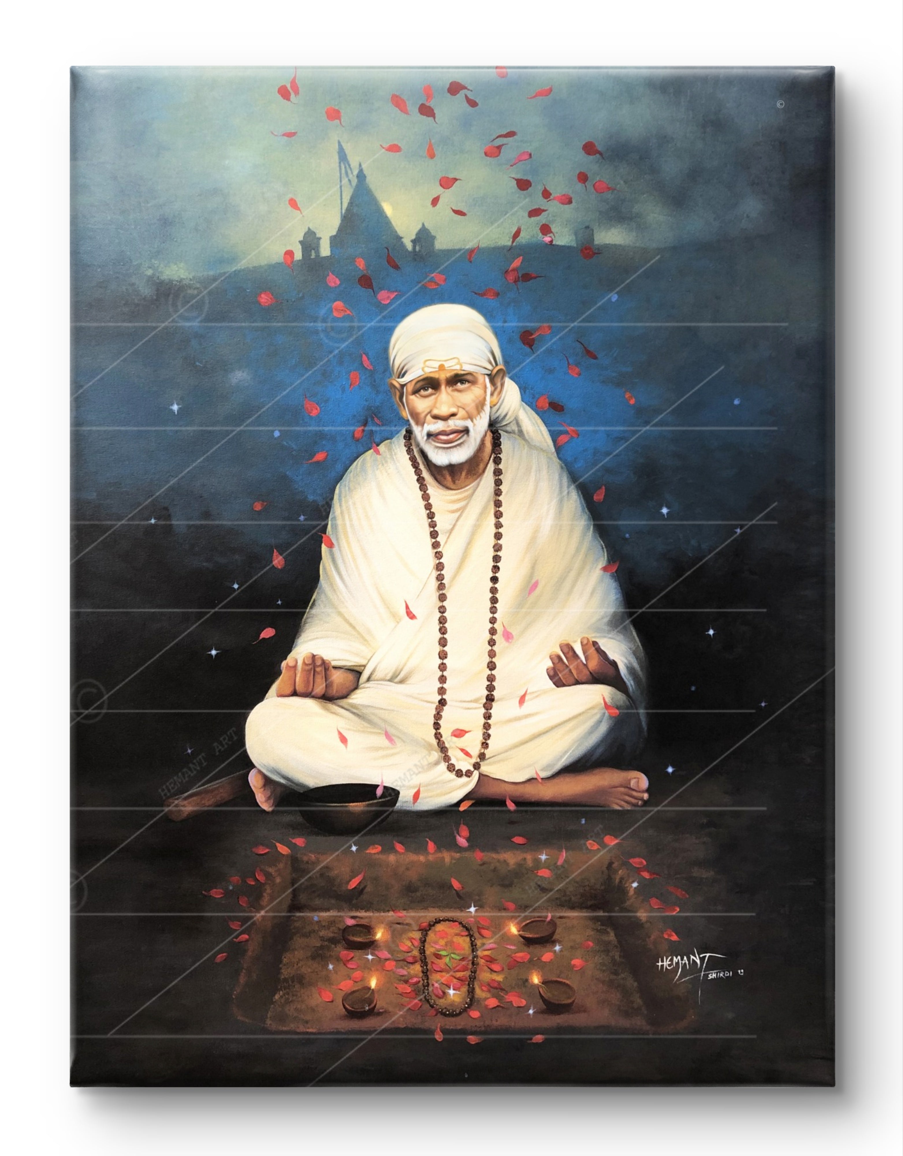 🖼️ Hemant Art Shirdi Sai Baba Meditation Photo Frame Canvas Painting/Canvas Wall Art – Spiritual Home Decor for Puja Room & Meditation Space Success Active