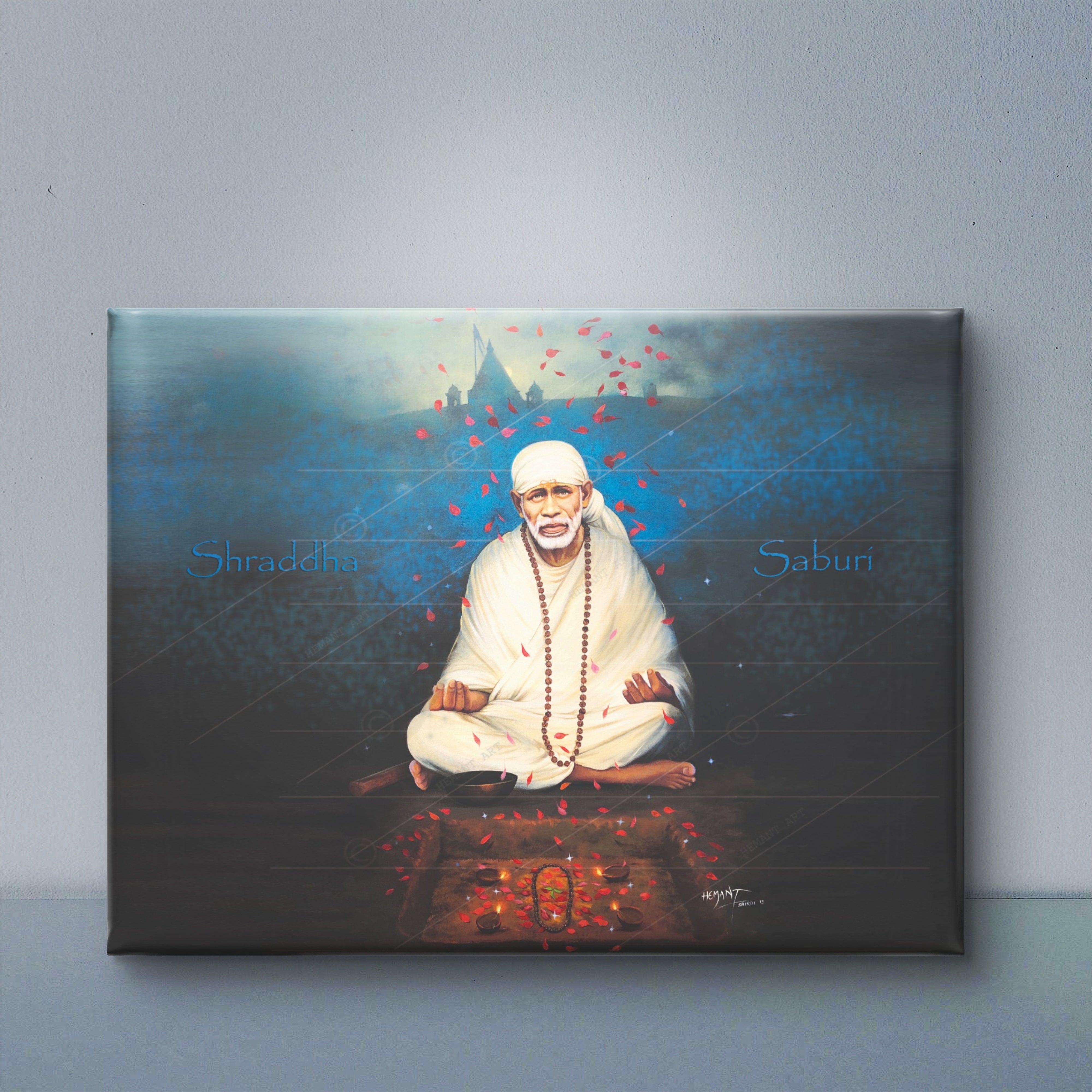 🖼️ Hemant Art Shirdi Sai Baba Meditation Photo Frame Canvas Painting/Canvas Wall Art – Spiritual Home Decor for Puja Room & Meditation Space Success Active