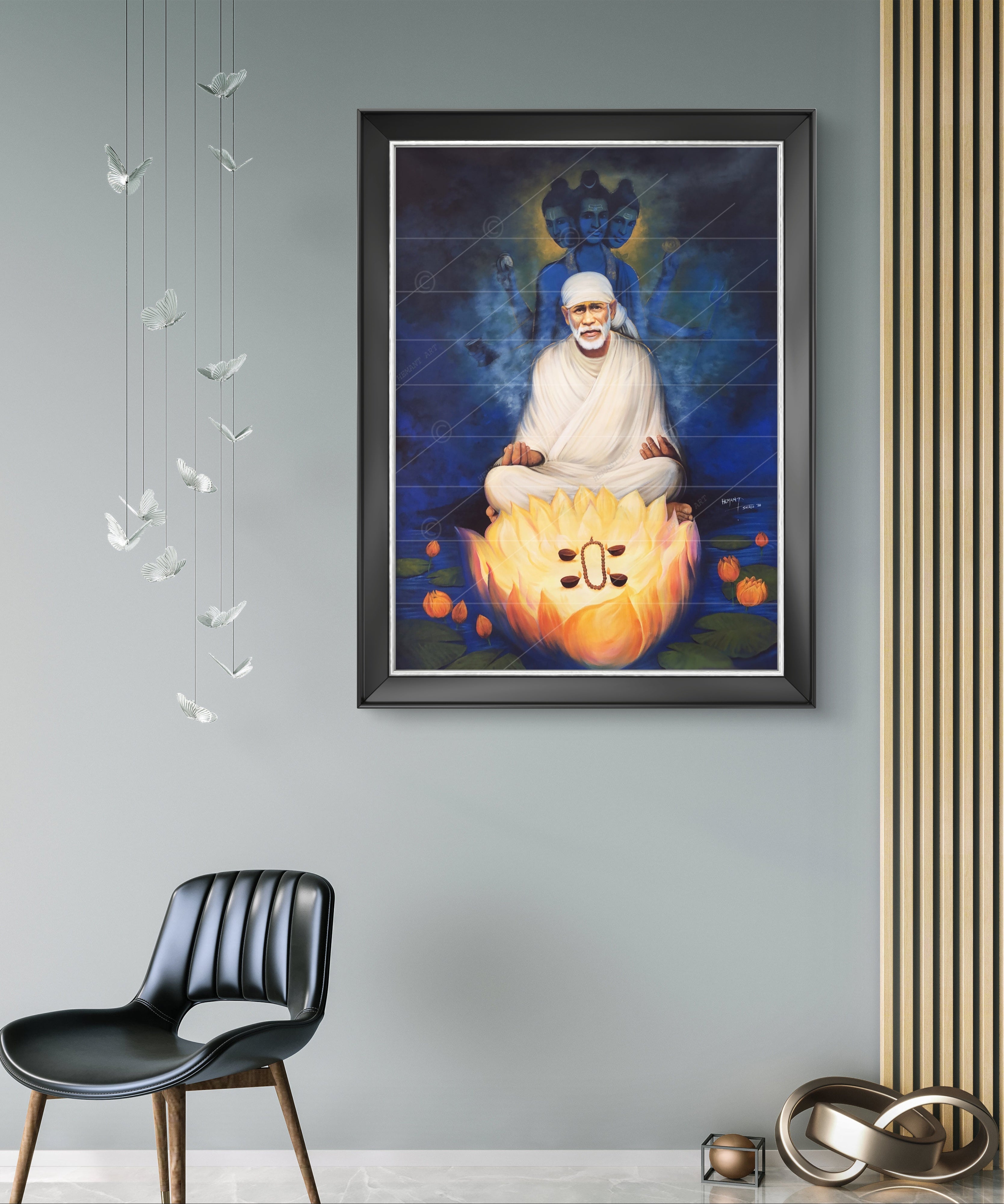 🖼️ Hemant Art Shirdi Sai Baba Meditation Photo Frame Canvas Painting/Canvas Wall Art – Spiritual Home Decor for Puja Room & Meditation Space