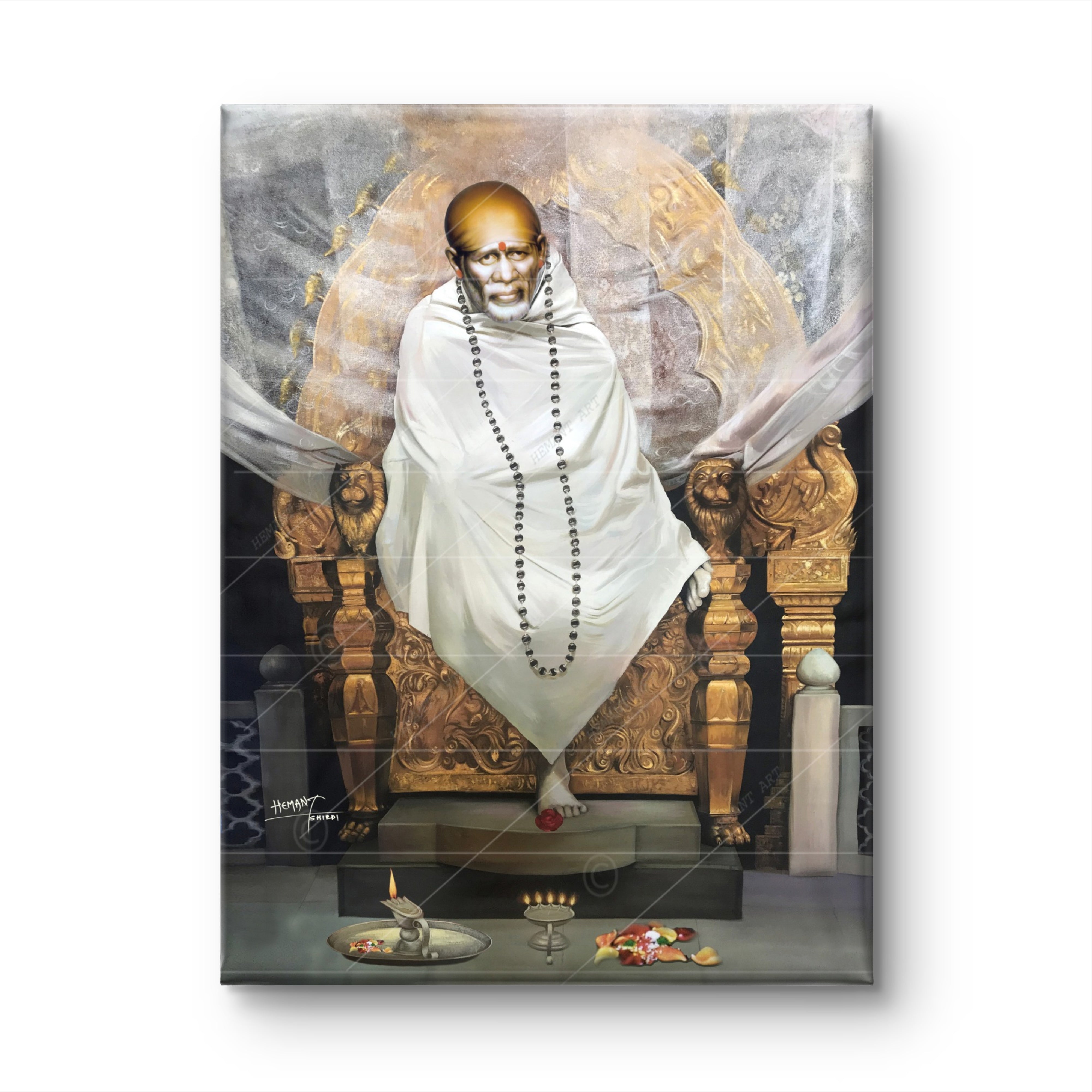 Hemant art Shirdi Sai Baba Samadhi Photo Canvas Wall Art – Spiritual Home Decor for Puja Room & Meditation Space
