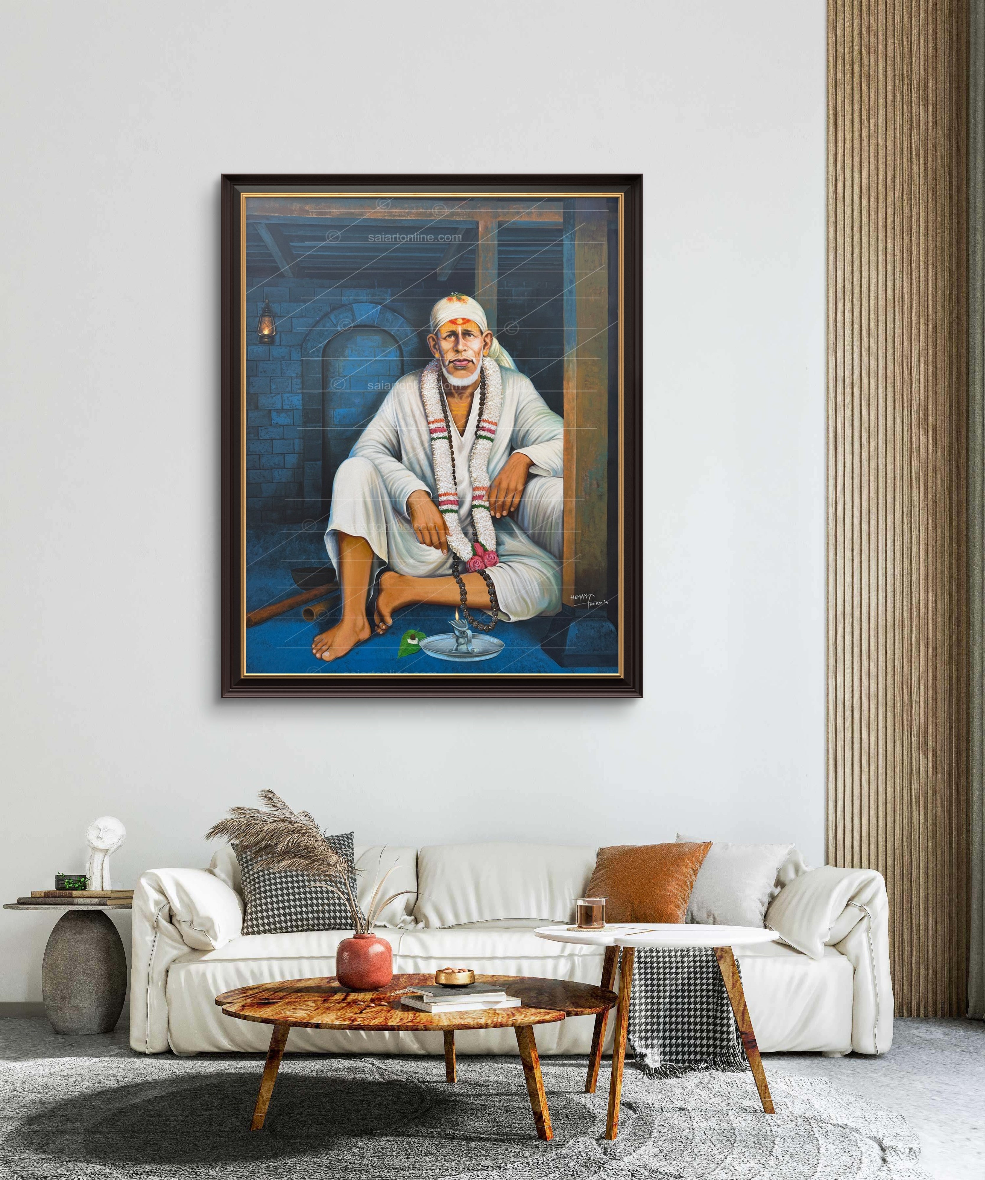 🕉️ Shirdi Sai Baba  Dwarkamai Hand Painting Canvas Reprint photo, Picture/Poster