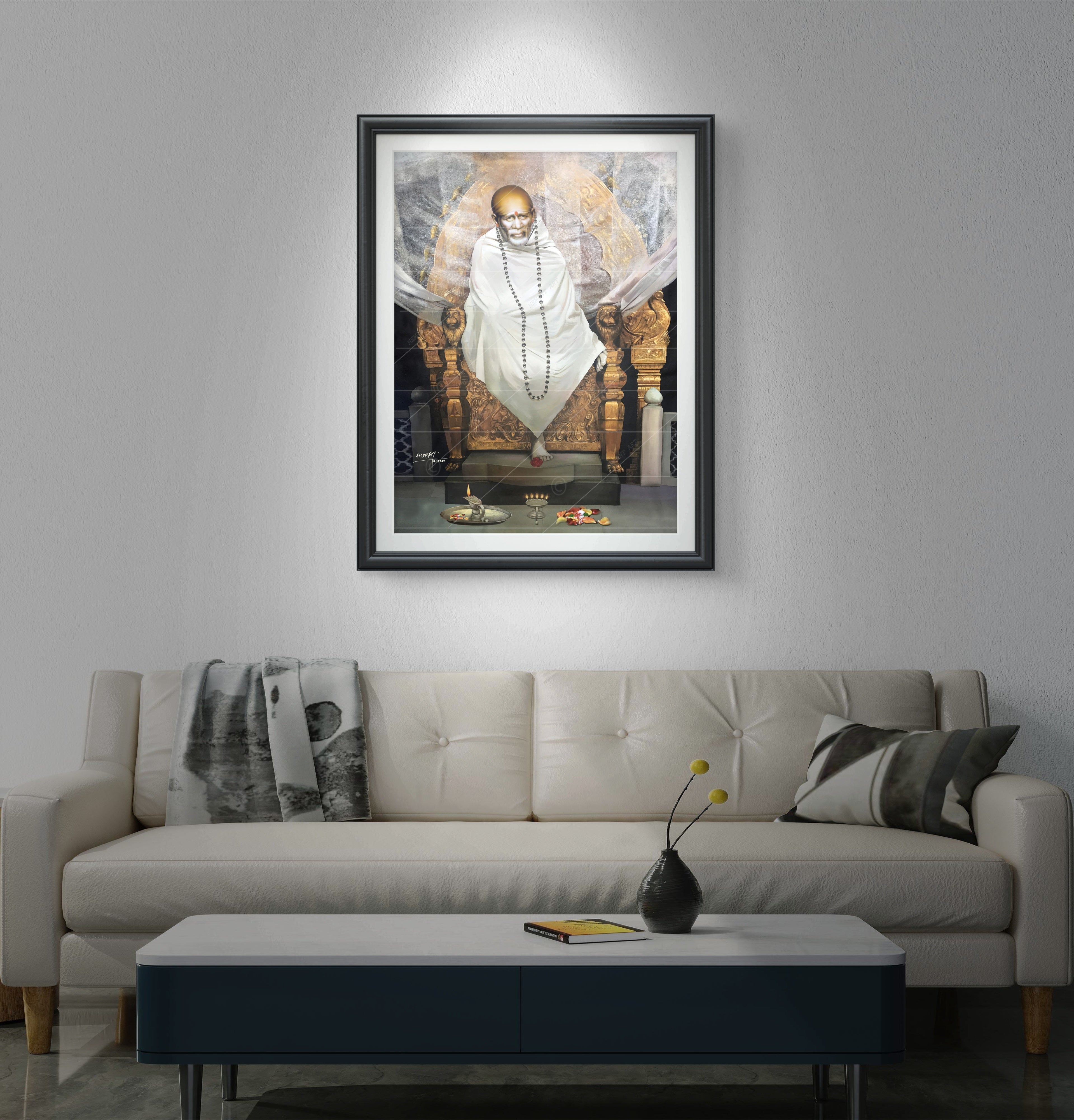 Hemant art Shirdi Sai Baba Samadhi Photo Canvas Wall Art – Spiritual Home Decor for Puja Room & Meditation Space