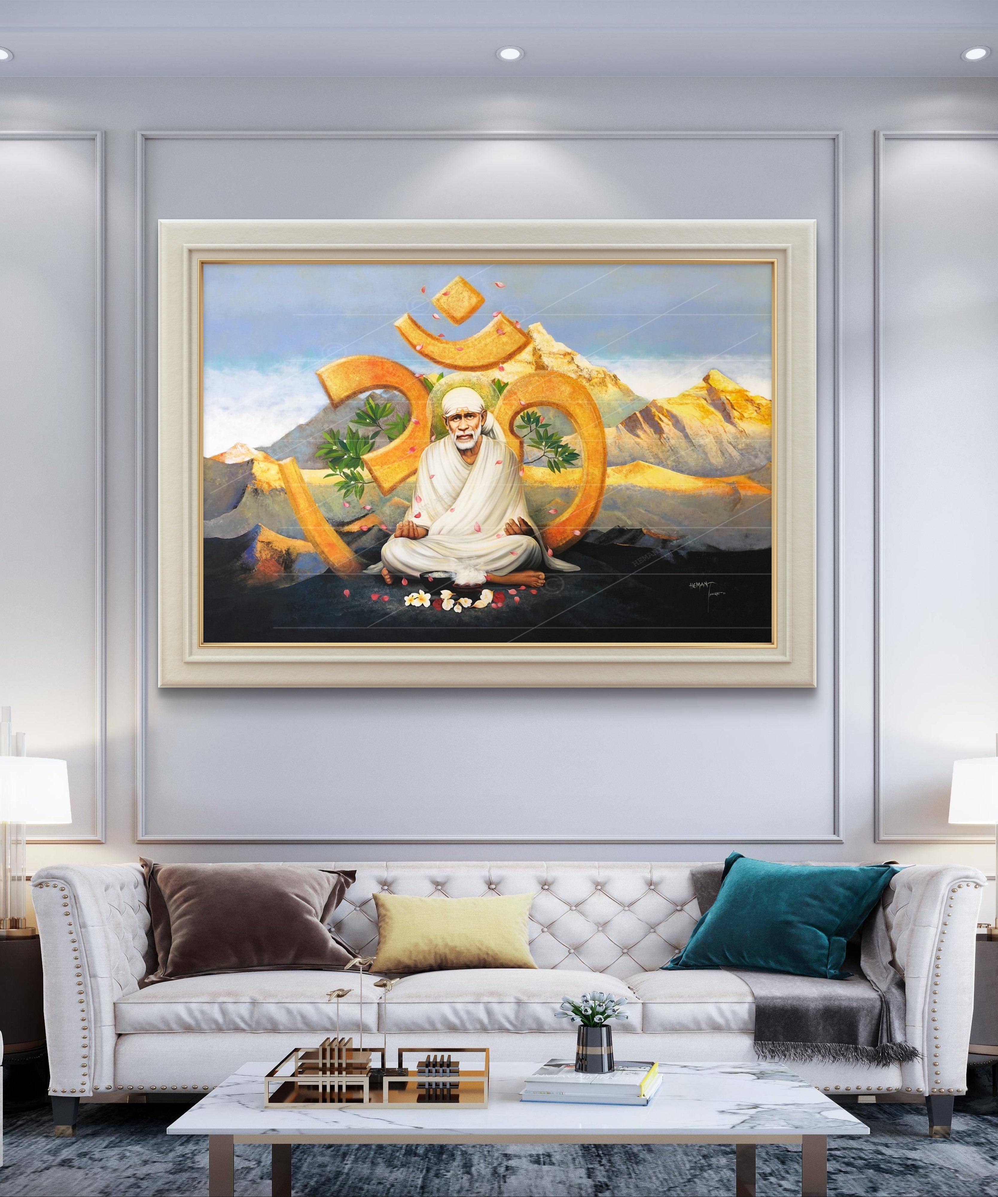 🖼️ Hemant Art Shirdi Sai Baba Meditation Photo Frame Canvas Painting/Canvas Wall Art – Spiritual Home Decor for Puja Room & Meditation Space Success Active