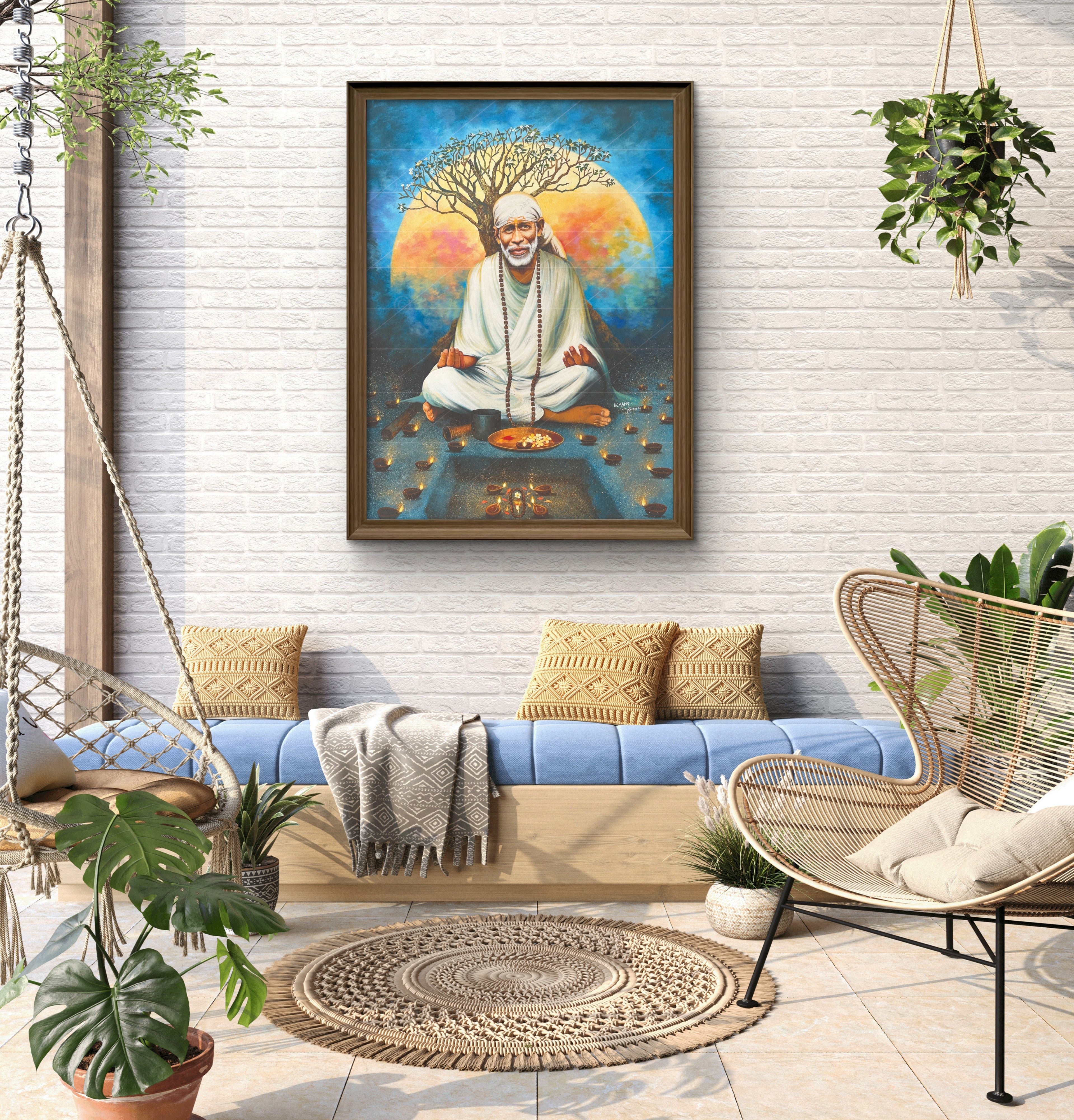 🖼️ Hemant Art Shirdi Sai Baba Meditation Photo Frame Canvas Painting/Canvas Wall Art – Spiritual Home Decor for Puja Room & Meditation Space Success Active