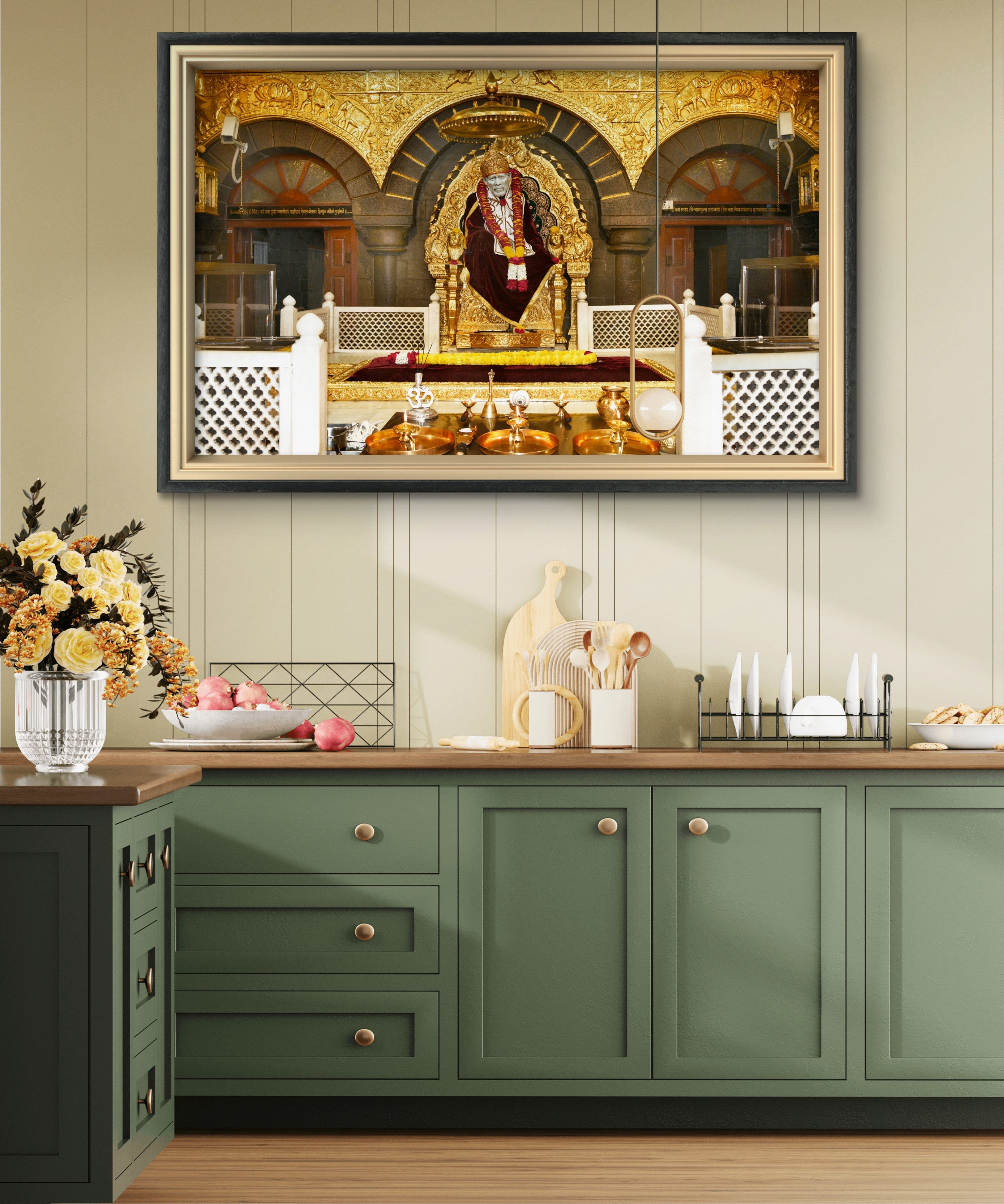 Hemant art Shirdi Sai Baba Samadhi Photo Canvas Wall Art – Spiritual Home Decor for Puja Room & Meditation Space