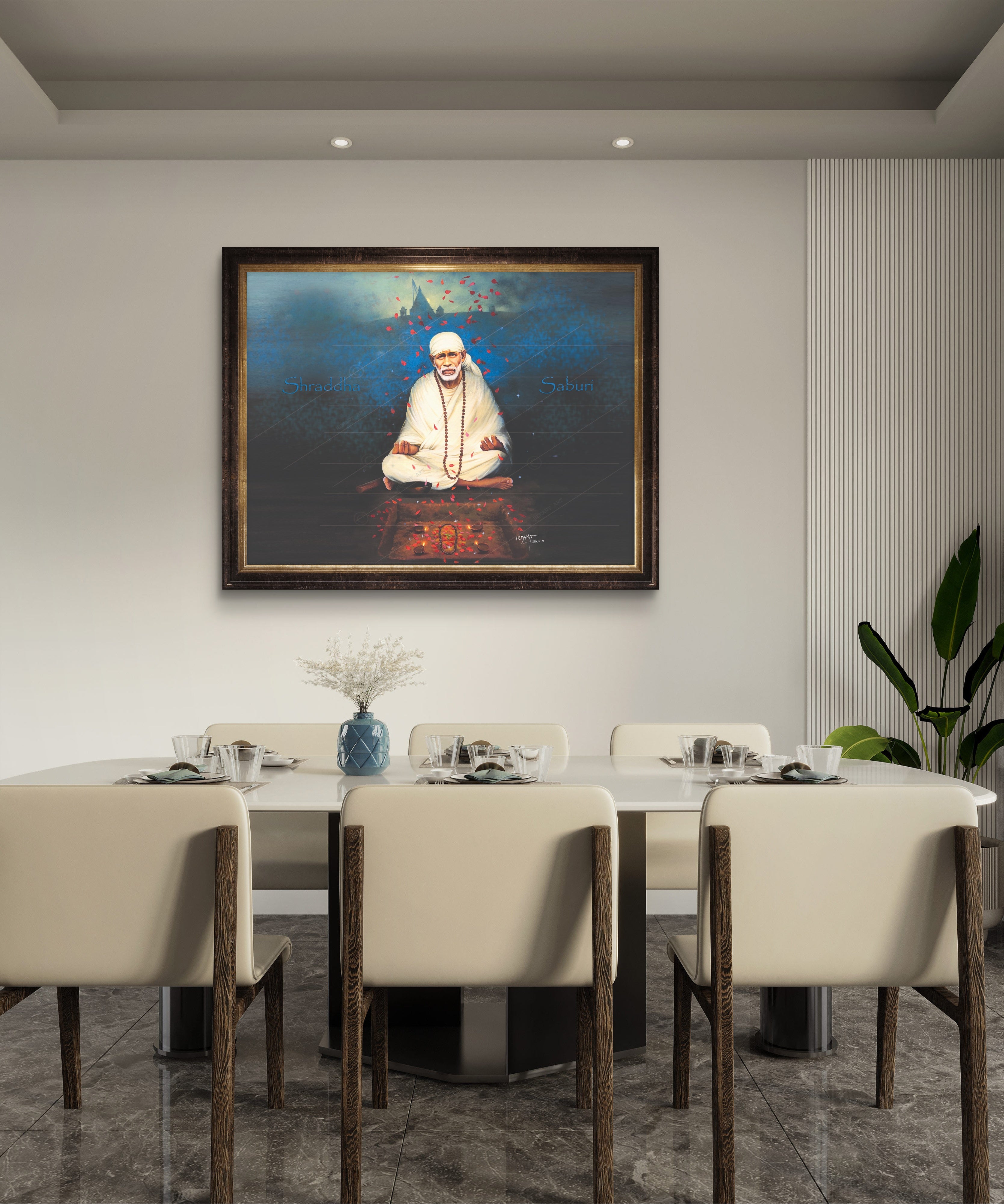 🖼️ Hemant Art Shirdi Sai Baba Meditation Photo Frame Canvas Painting/Canvas Wall Art – Spiritual Home Decor for Puja Room & Meditation Space Success Active