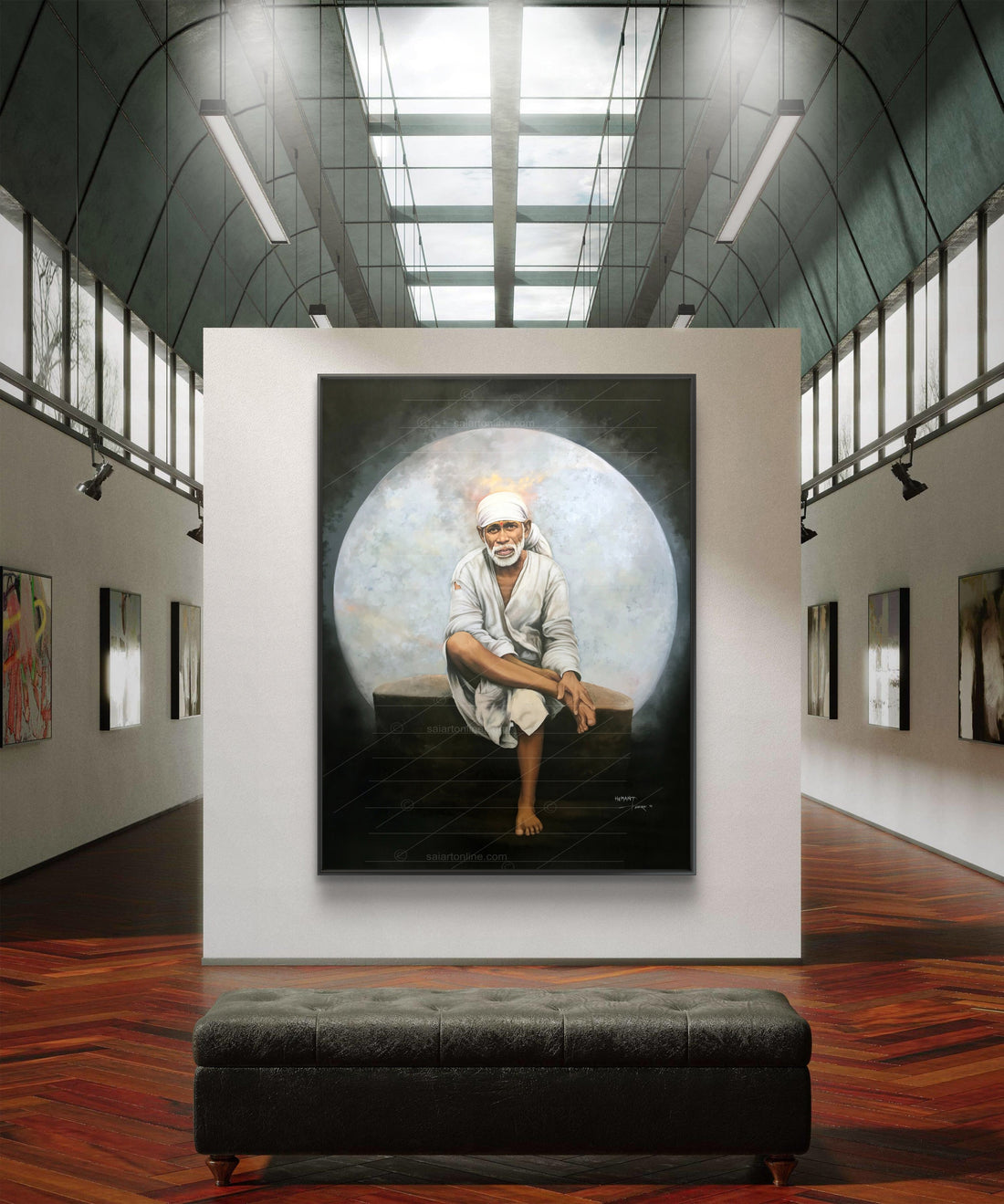 Sai Baba Original Photo Sitting on Stone Canvas Painting | Hemant Art