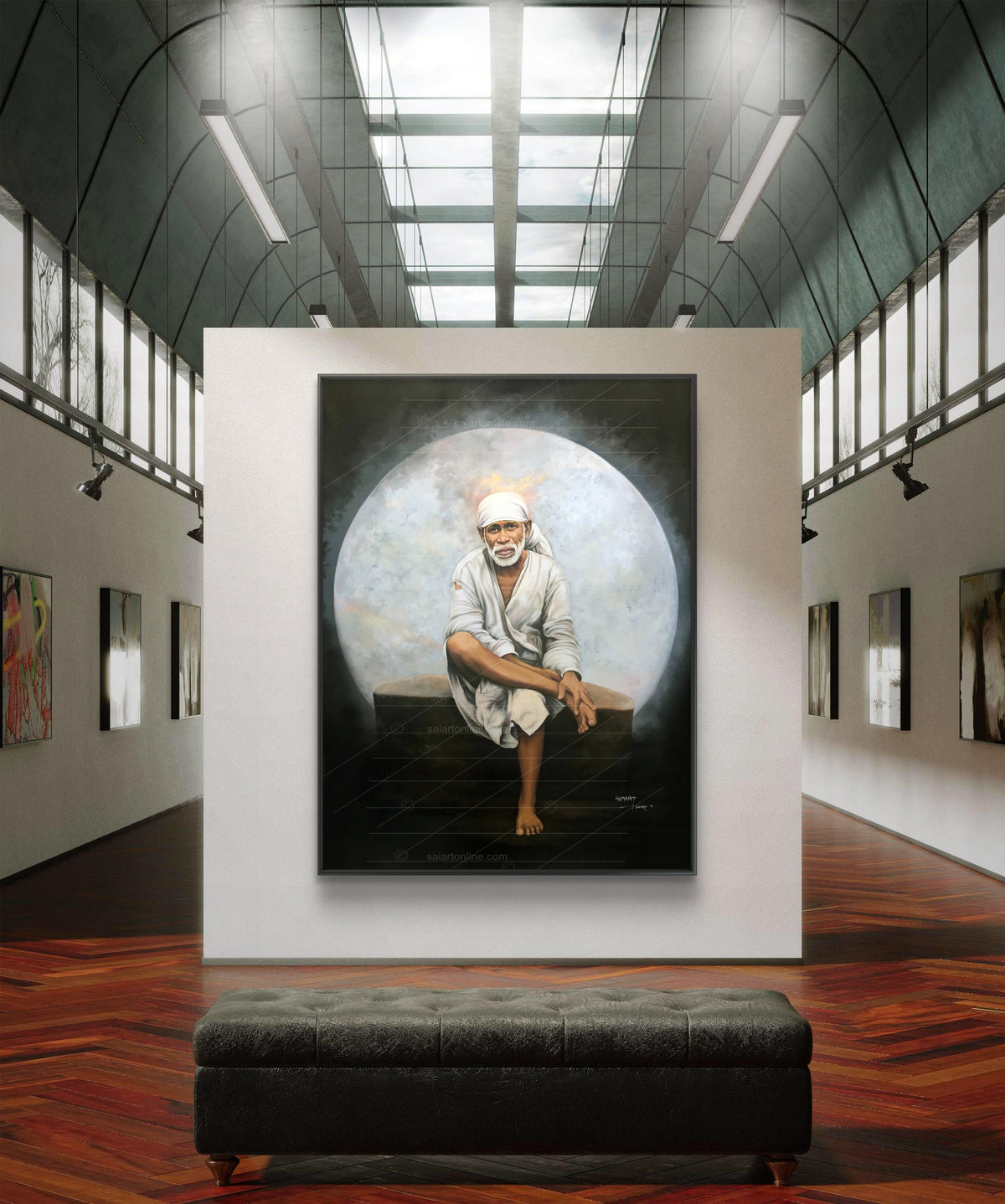 Sai Baba Original Photo Sitting on Stone Canvas Painting | Hemant Art