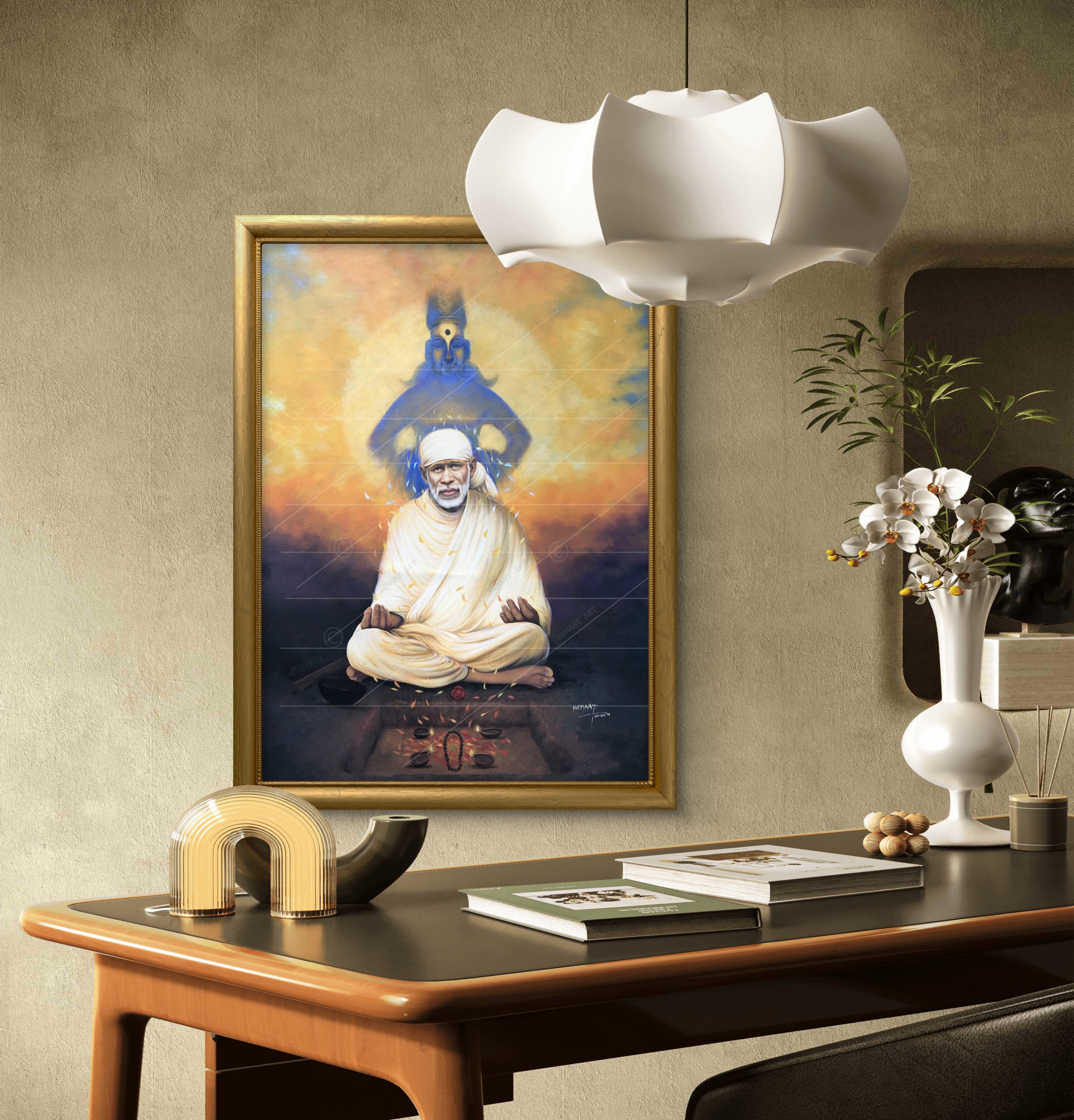 🖼️ Hemant Art Shirdi Sai Baba Meditation Photo Frame Canvas Painting/Canvas Wall Art – Spiritual Home Decor for Puja Room & Meditation Space Success Active
