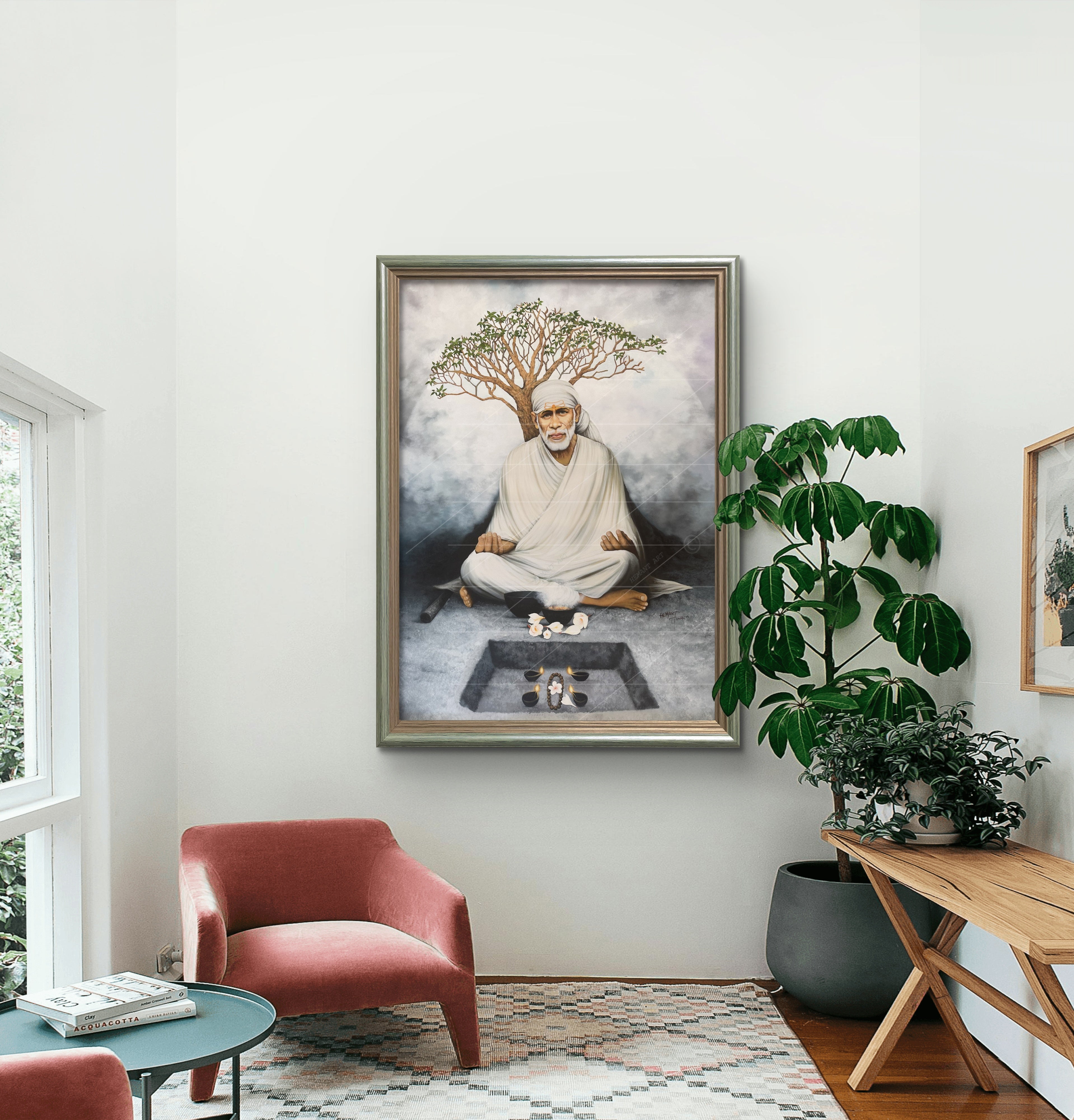 🖼️ Hemant Art Shirdi Sai Baba Meditation Photo Frame Canvas Painting/Canvas Wall Art – Spiritual Home Decor for Puja Room & Meditation Space Success Active