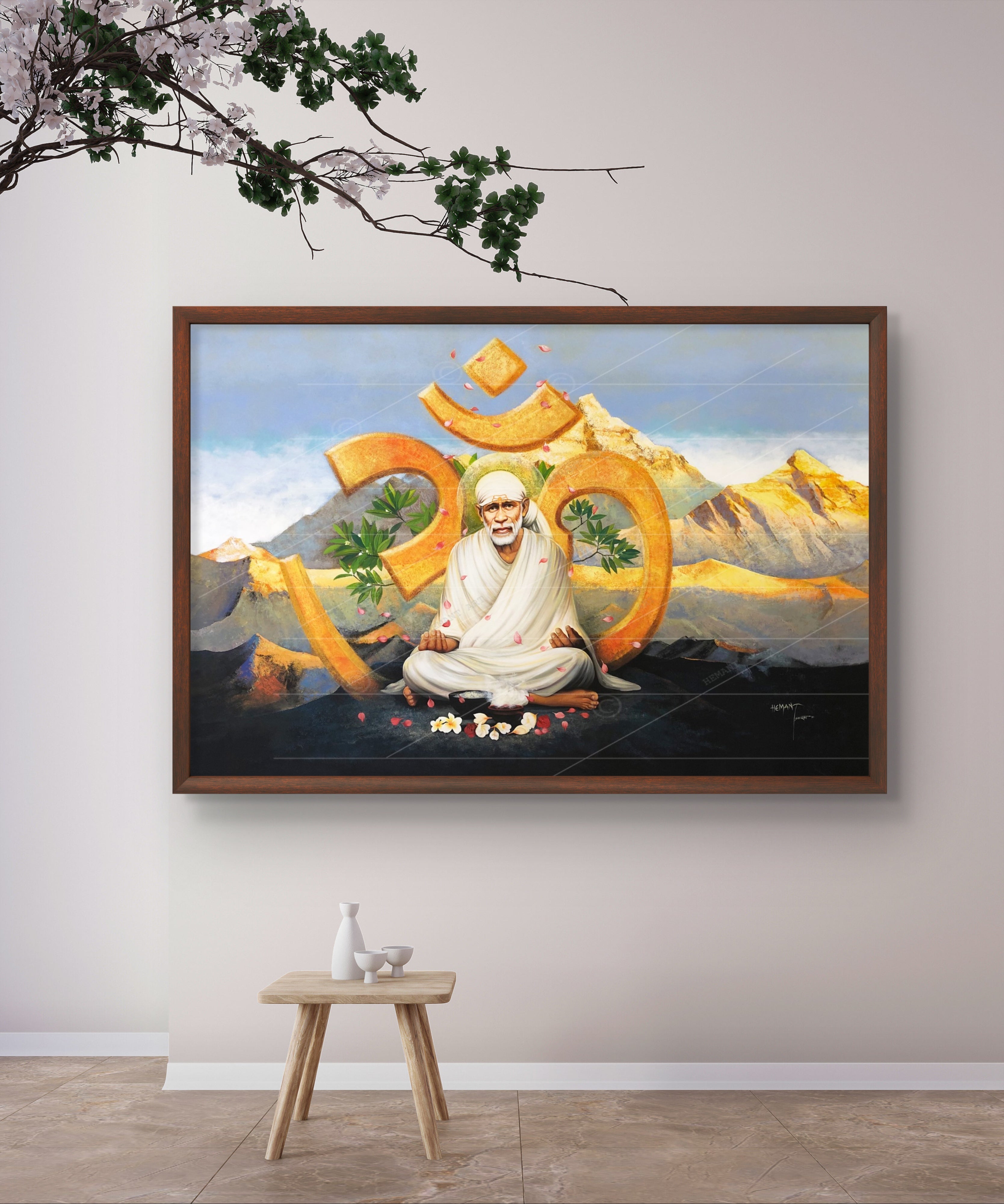 🖼️ Hemant Art Shirdi Sai Baba Meditation Photo Frame Canvas Painting/Canvas Wall Art – Spiritual Home Decor for Puja Room & Meditation Space Success Active