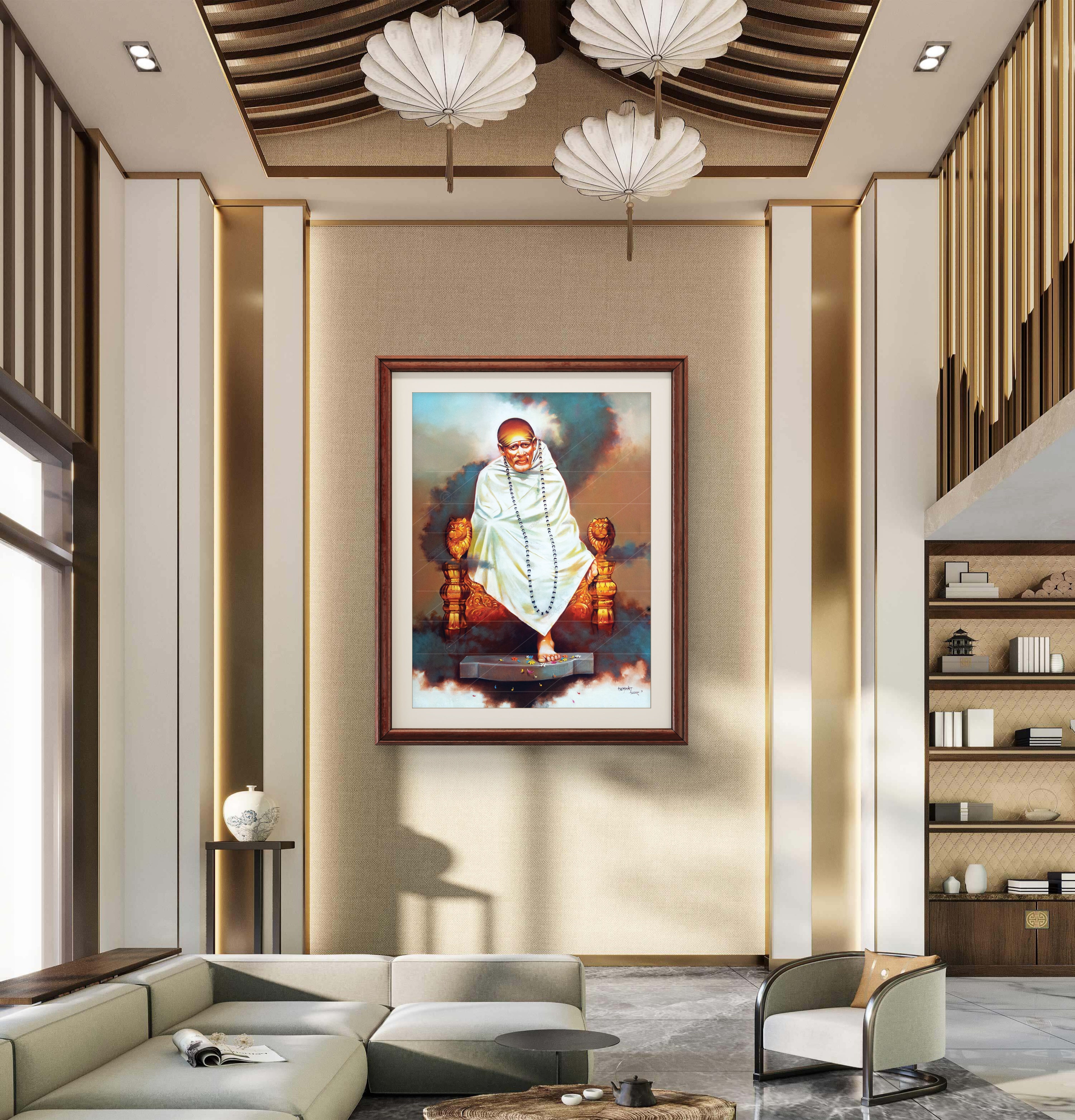 Hemant art Shirdi Sai Baba Samadhi Photo Canvas Wall Art – Spiritual Home Decor for Puja Room & Meditation Space