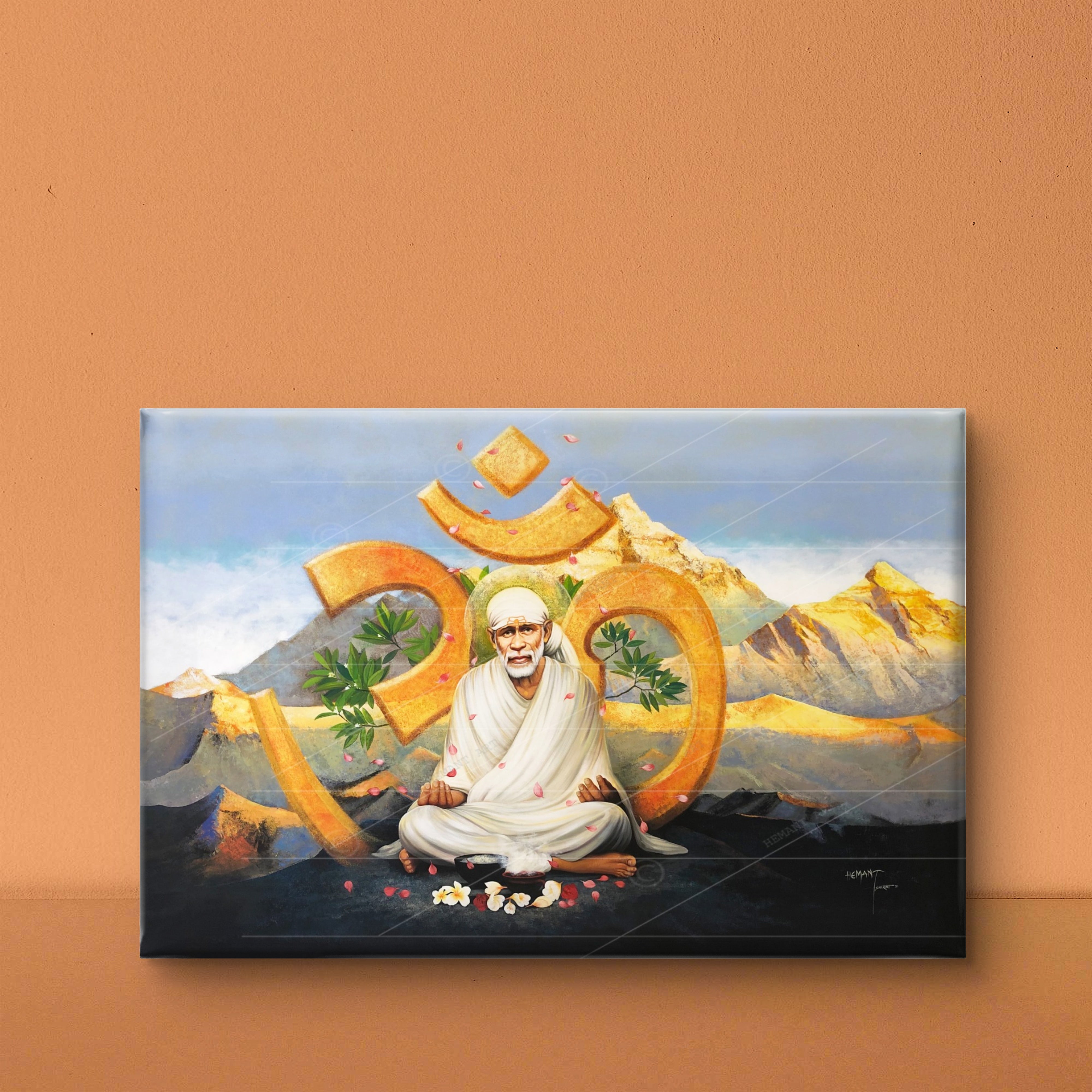 🖼️ Hemant Art Shirdi Sai Baba Meditation Photo Frame Canvas Painting/Canvas Wall Art – Spiritual Home Decor for Puja Room & Meditation Space Success Active