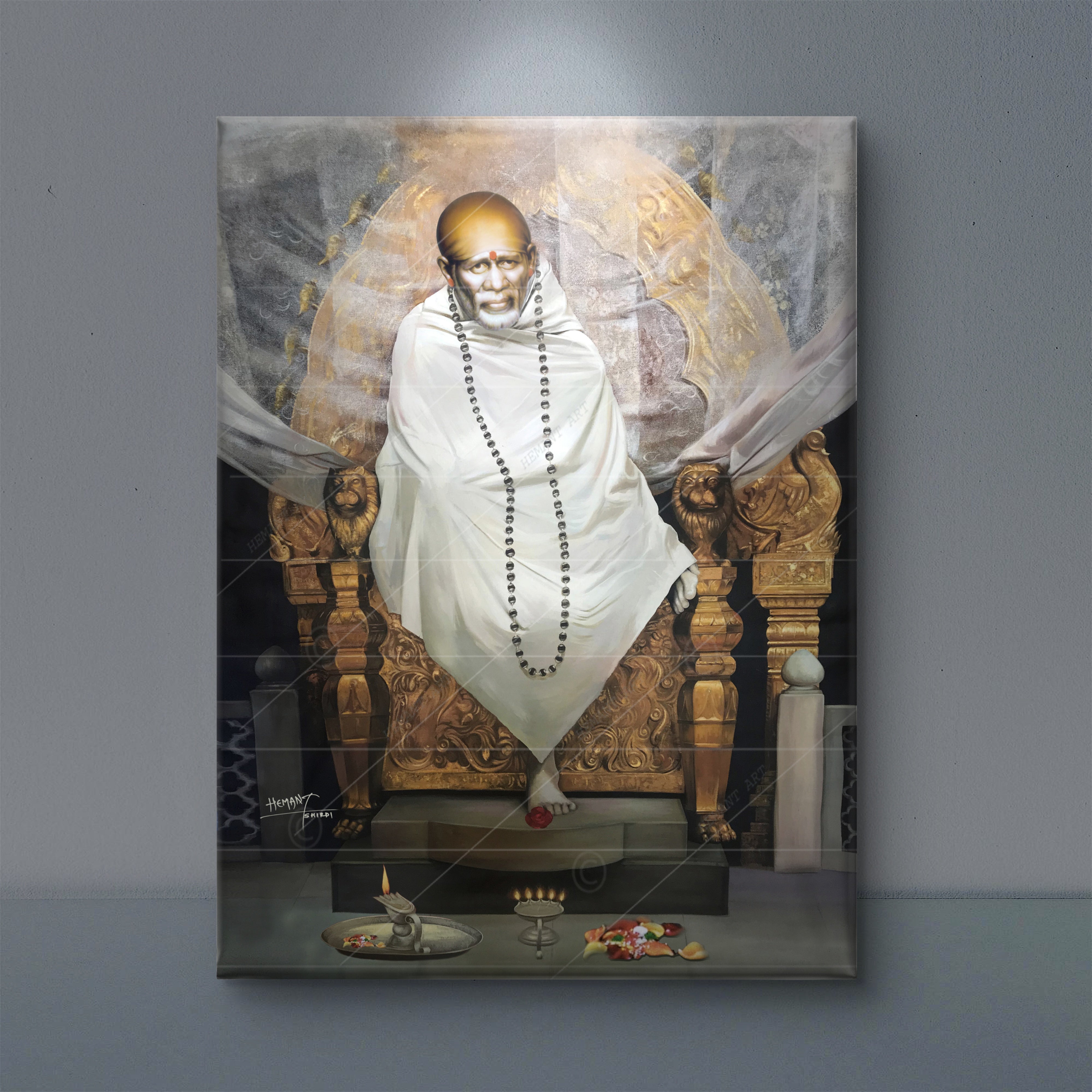Hemant art Shirdi Sai Baba Samadhi Photo Canvas Wall Art – Spiritual Home Decor for Puja Room & Meditation Space