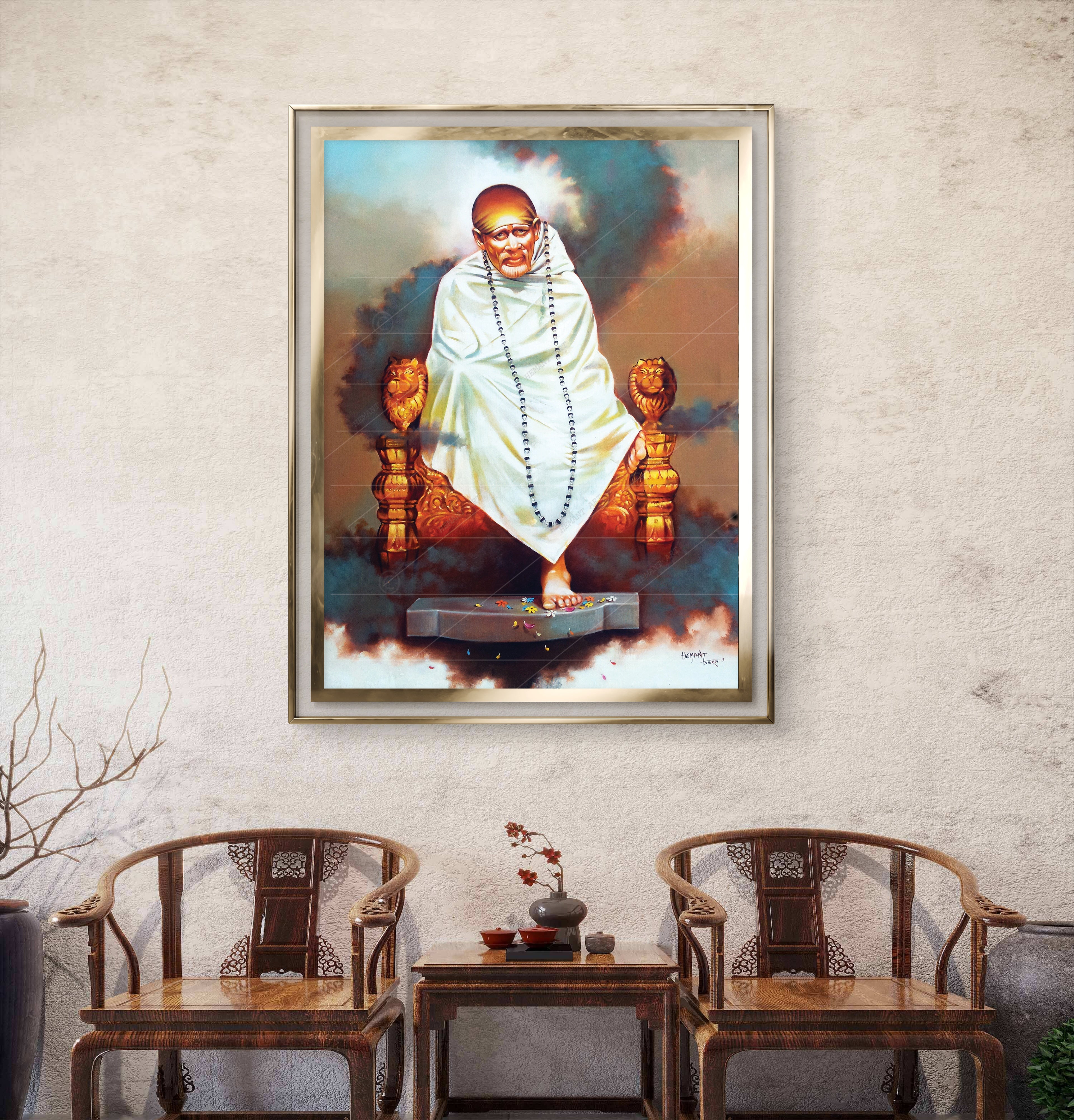 Hemant art Shirdi Sai Baba Samadhi Photo Canvas Wall Art – Spiritual Home Decor for Puja Room & Meditation Space