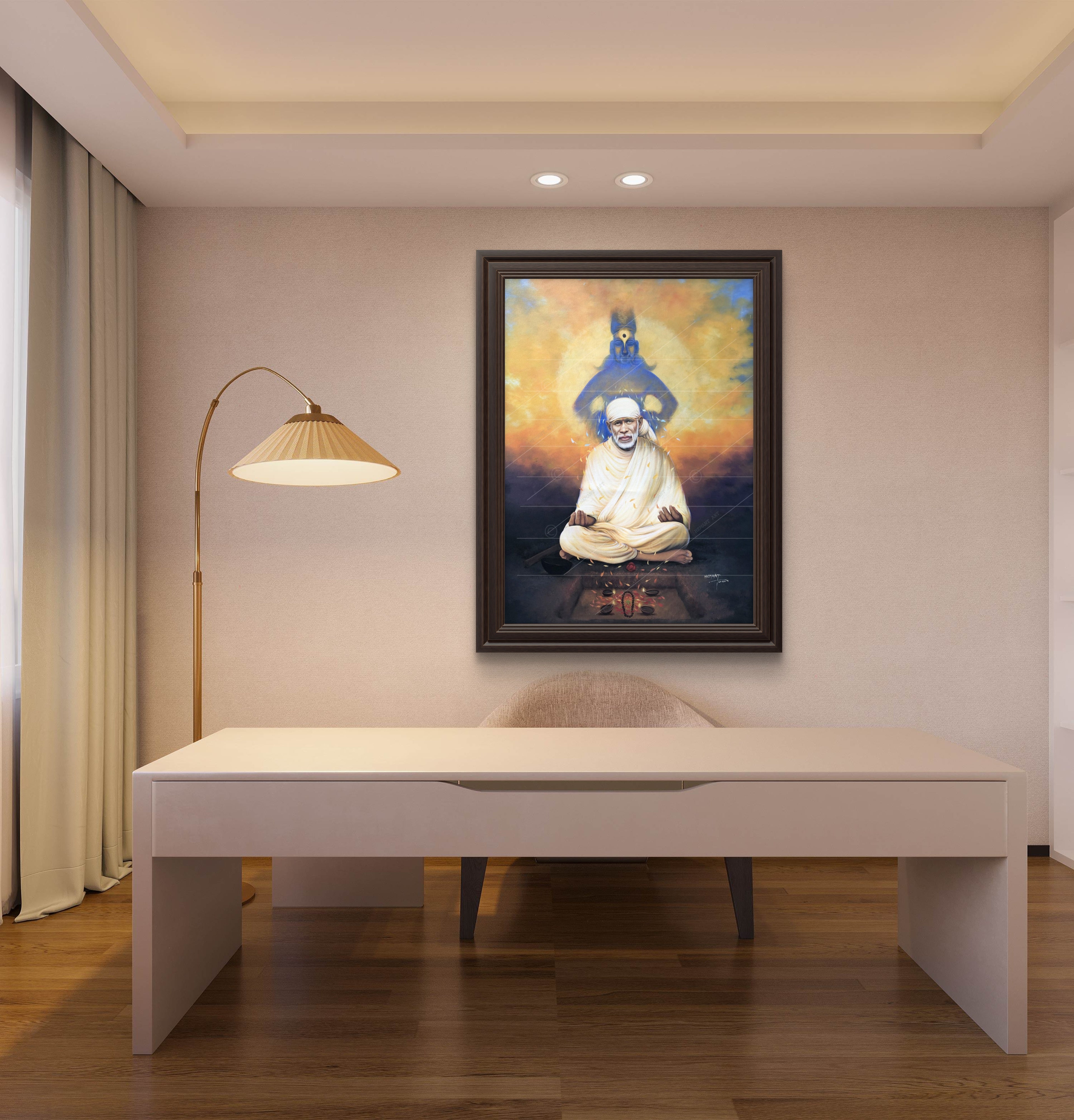 🖼️ Hemant Art Shirdi Sai Baba Meditation Photo Frame Canvas Painting/Canvas Wall Art – Spiritual Home Decor for Puja Room & Meditation Space Success Active