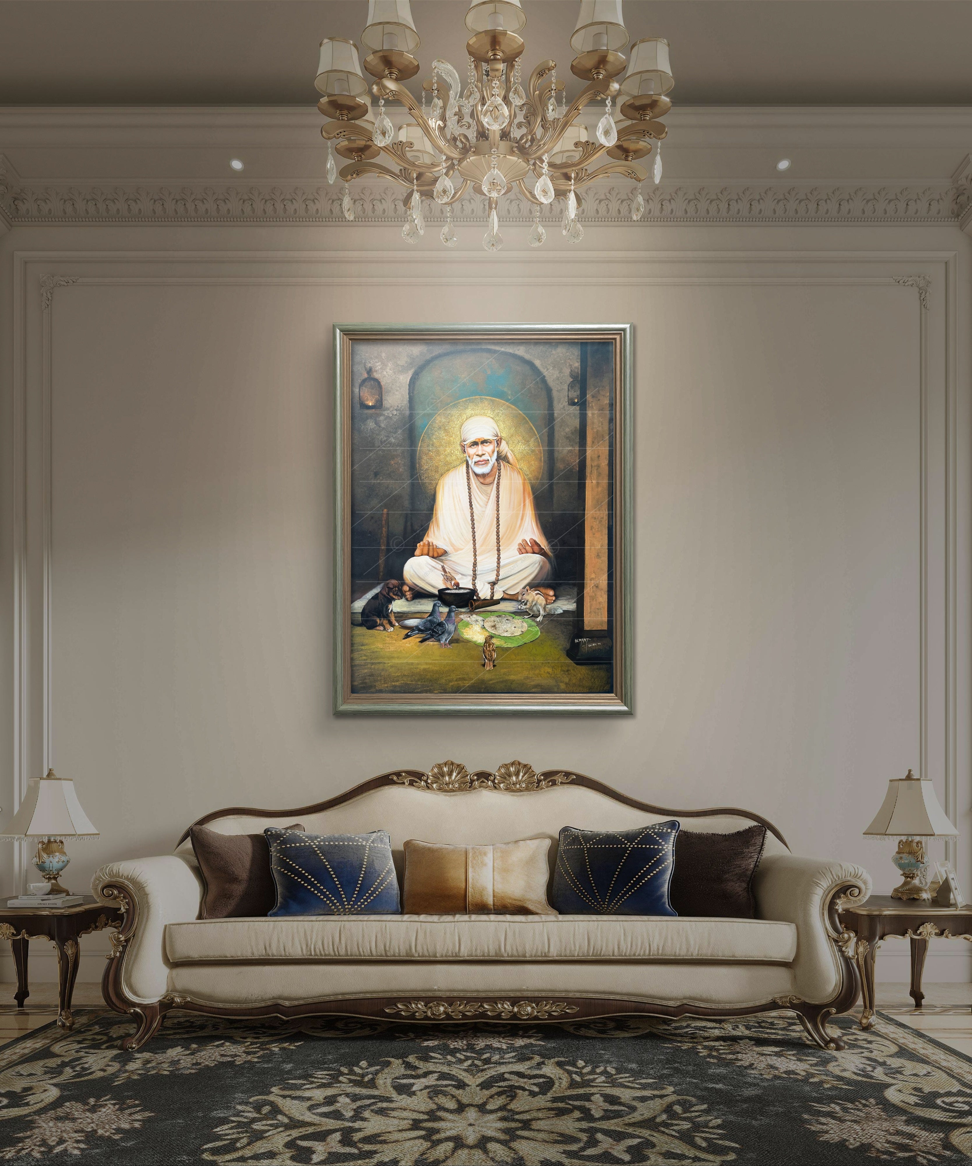 🖼️ Hemant Art Shirdi Sai Baba Meditation Photo Frame Canvas Painting/Canvas Wall Art – Spiritual Home Decor for Puja Room & Meditation Space