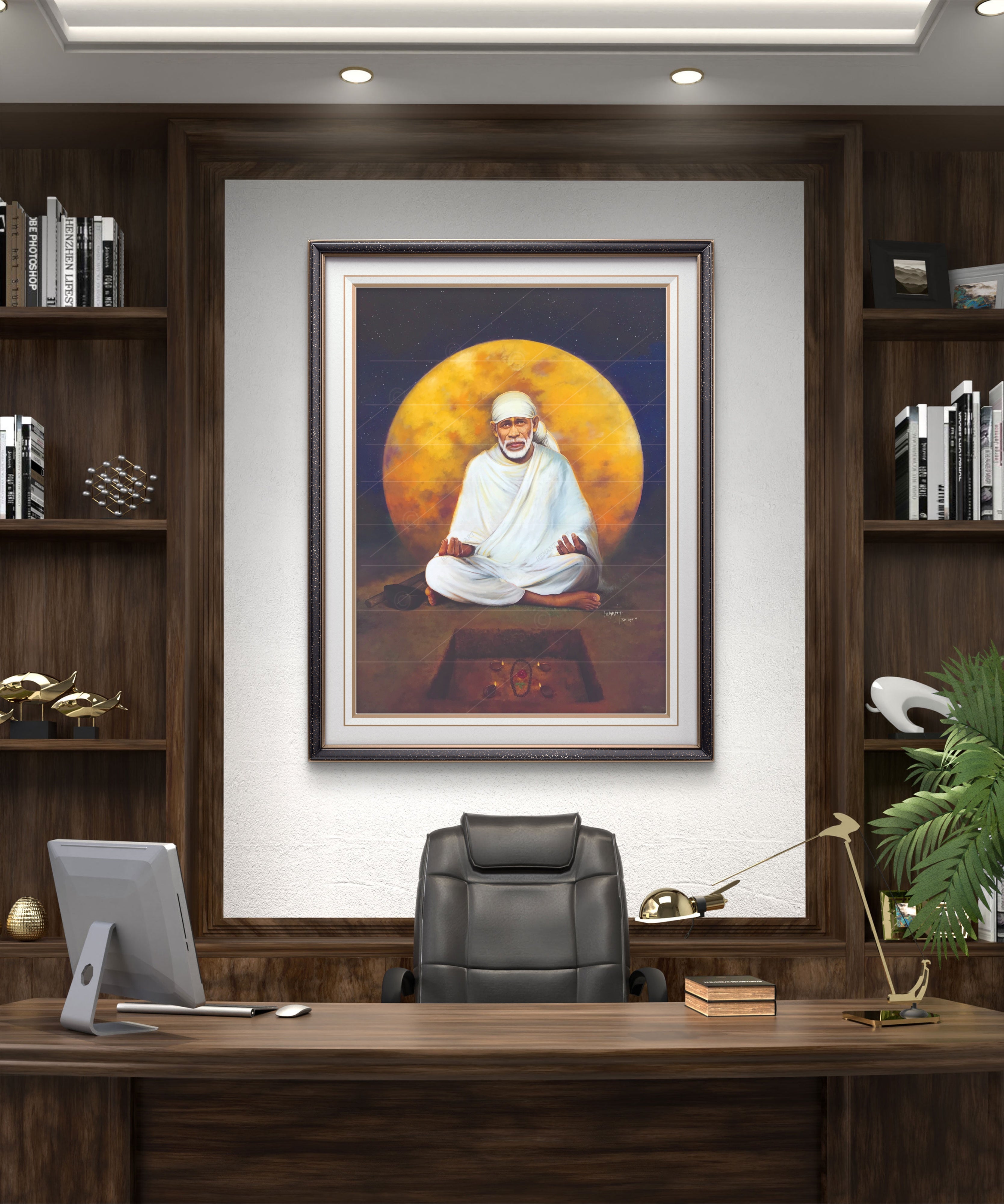 Hemant art Shirdi Sai Baba Meditation Photo Frame Canvas Painting Canvas Wall Art – Spiritual Home Decor for Puja Room & Meditation Space
