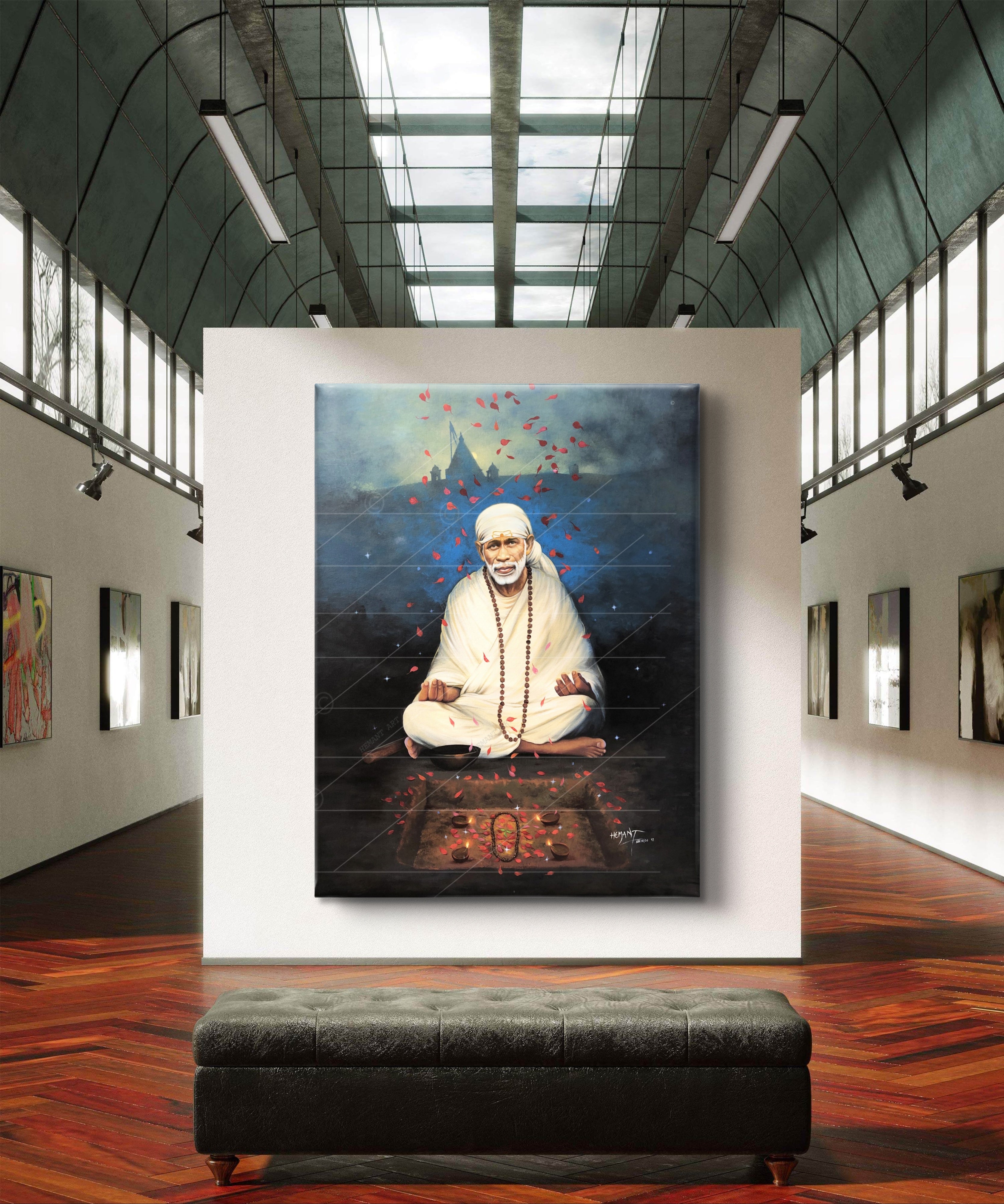 🖼️ Hemant Art Shirdi Sai Baba Meditation Photo Frame Canvas Painting/Canvas Wall Art – Spiritual Home Decor for Puja Room & Meditation Space Success Active