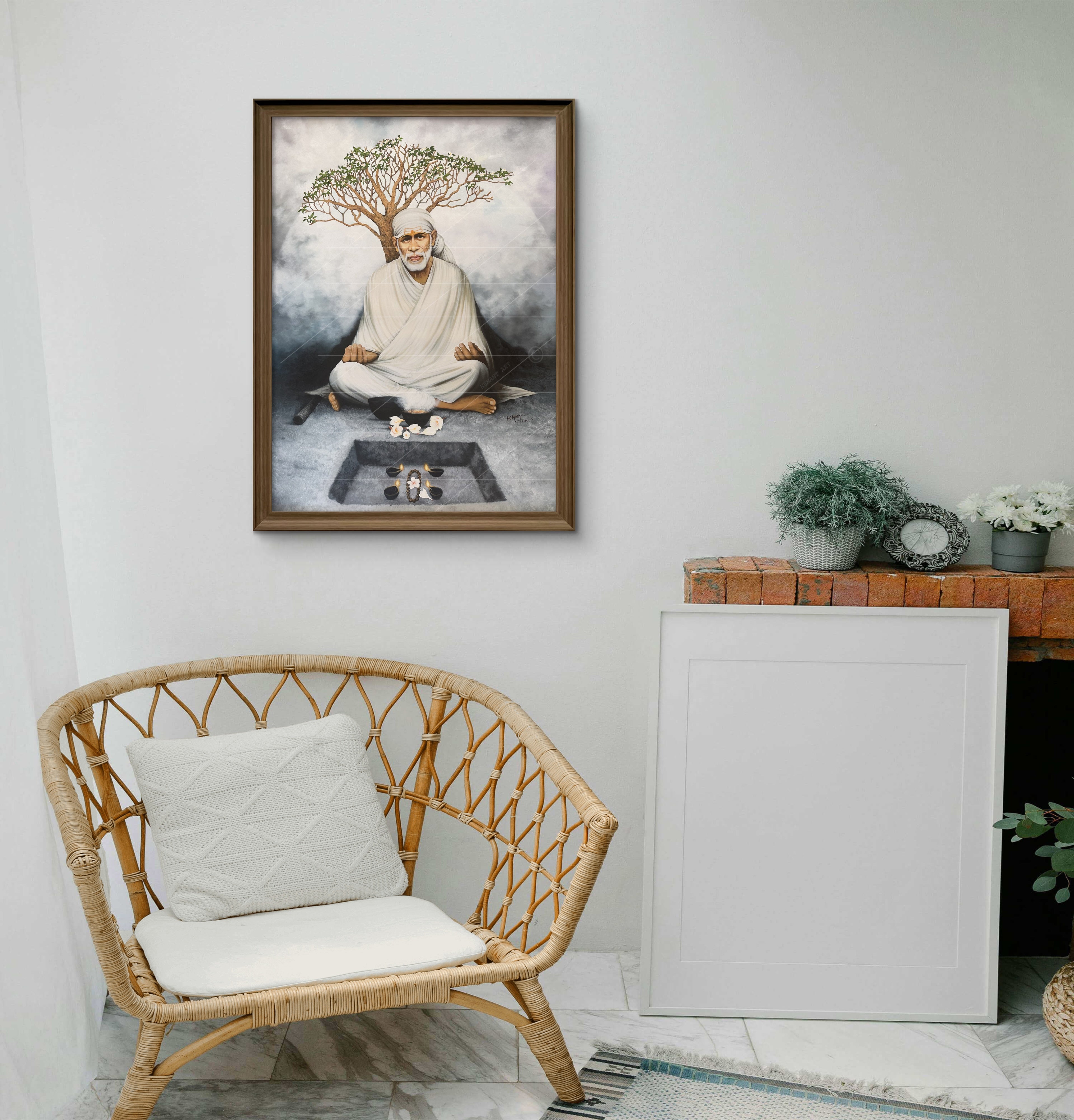 🖼️ Hemant Art Shirdi Sai Baba Meditation Photo Frame Canvas Painting/Canvas Wall Art – Spiritual Home Decor for Puja Room & Meditation Space Success Active