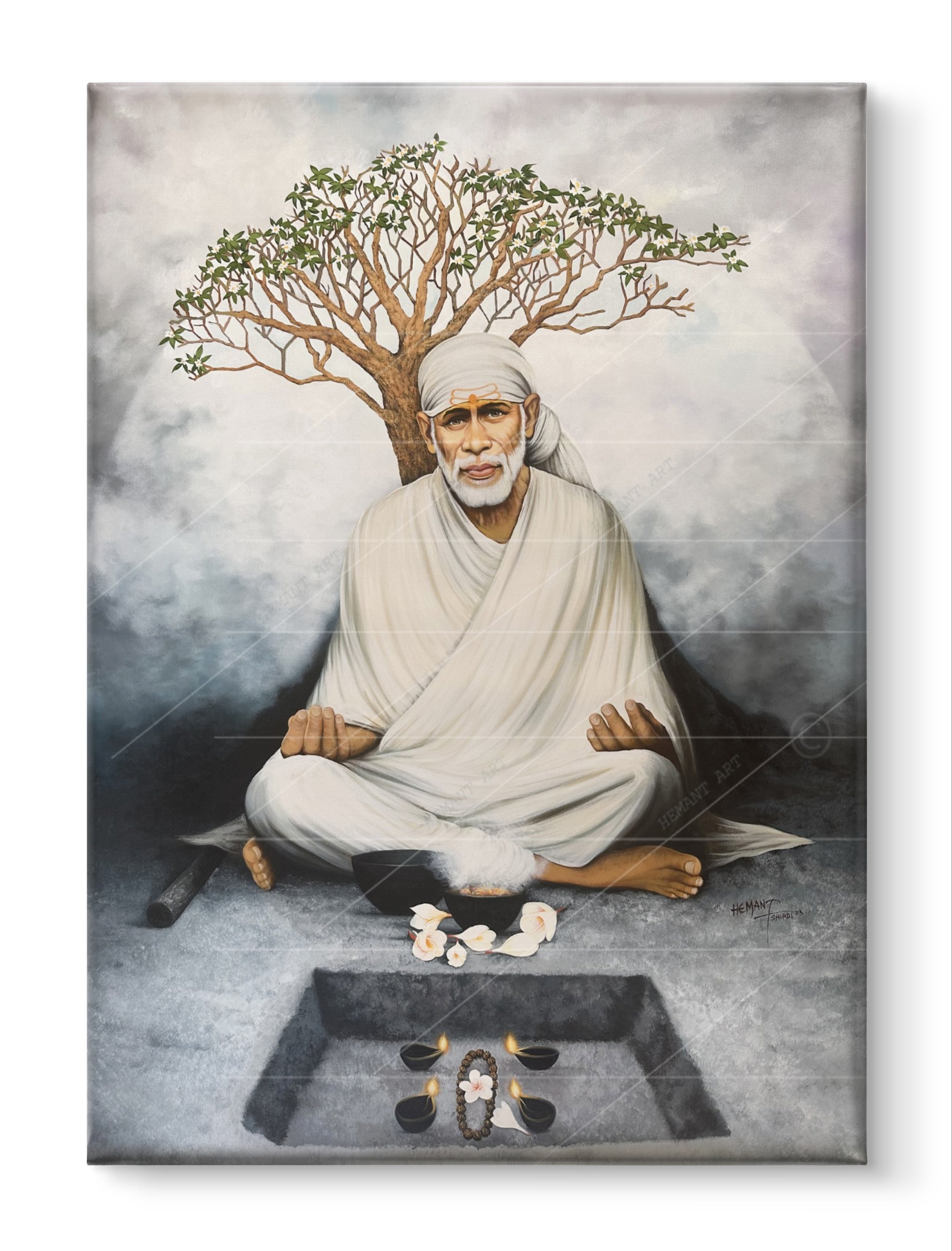 🖼️ Hemant Art Shirdi Sai Baba Meditation Photo Frame Canvas Painting/Canvas Wall Art – Spiritual Home Decor for Puja Room & Meditation Space Success Active