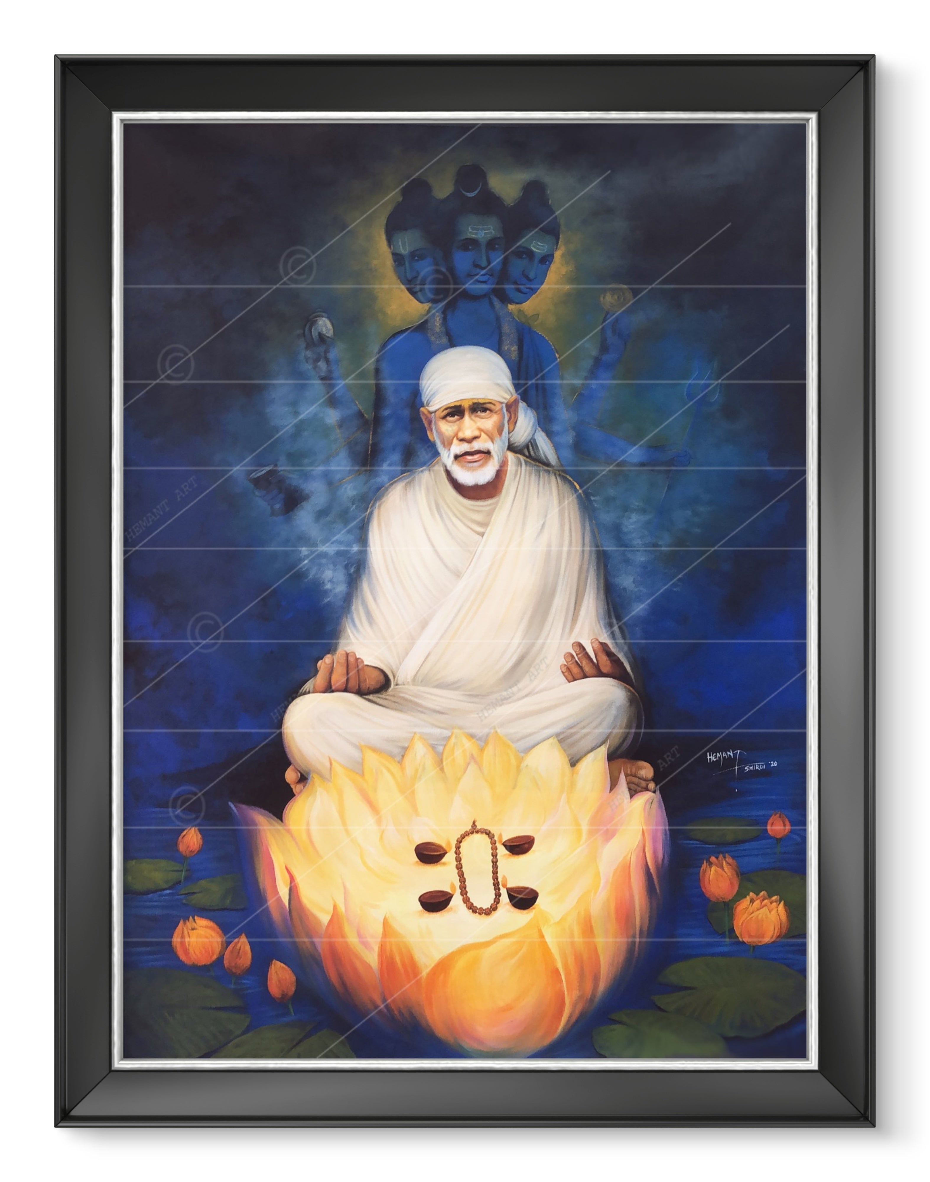 🖼️ Hemant Art Shirdi Sai Baba Meditation Photo Frame Canvas Painting/Canvas Wall Art – Spiritual Home Decor for Puja Room & Meditation Space