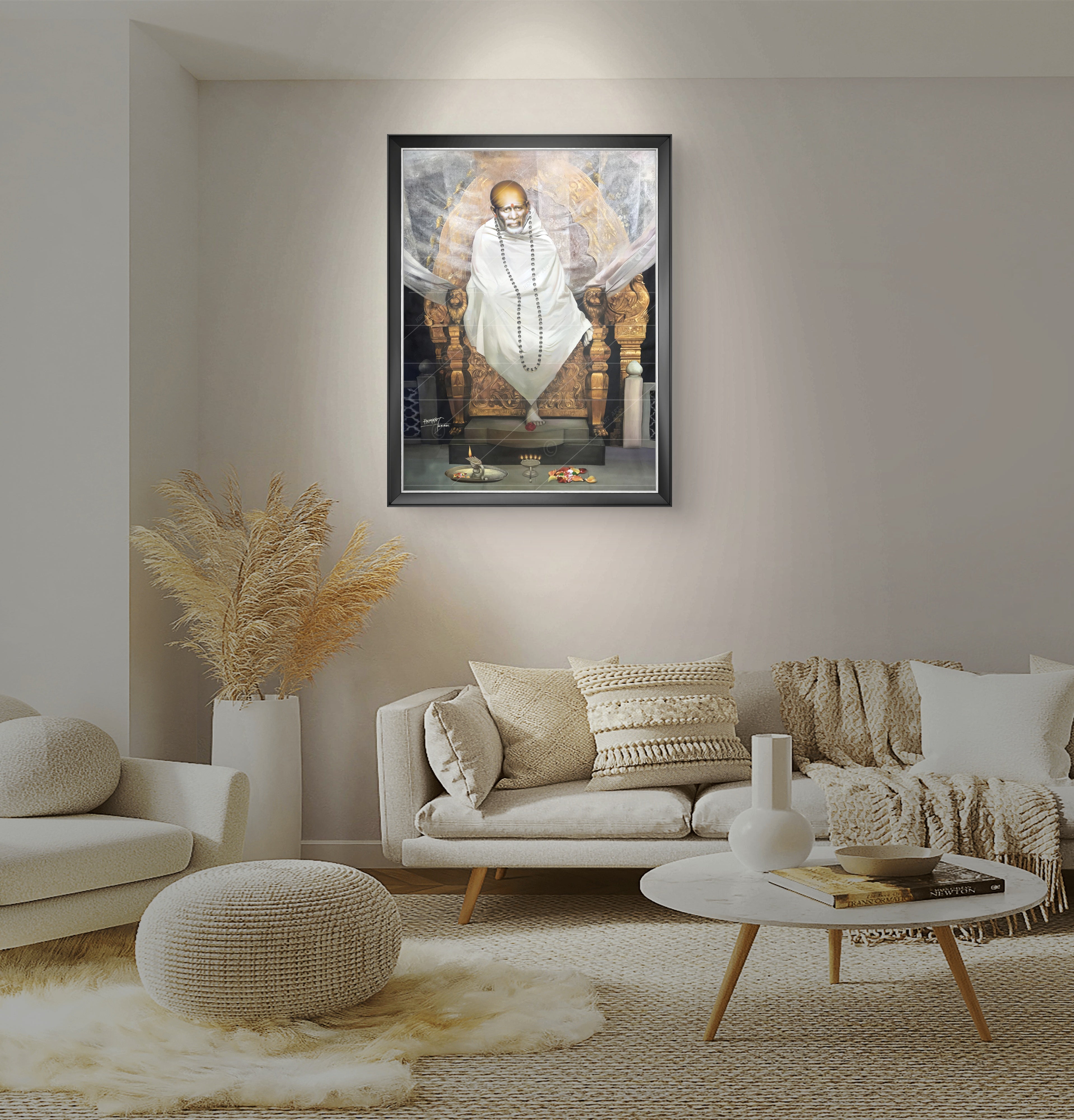 Hemant art Shirdi Sai Baba Samadhi Photo Canvas Wall Art – Spiritual Home Decor for Puja Room & Meditation Space