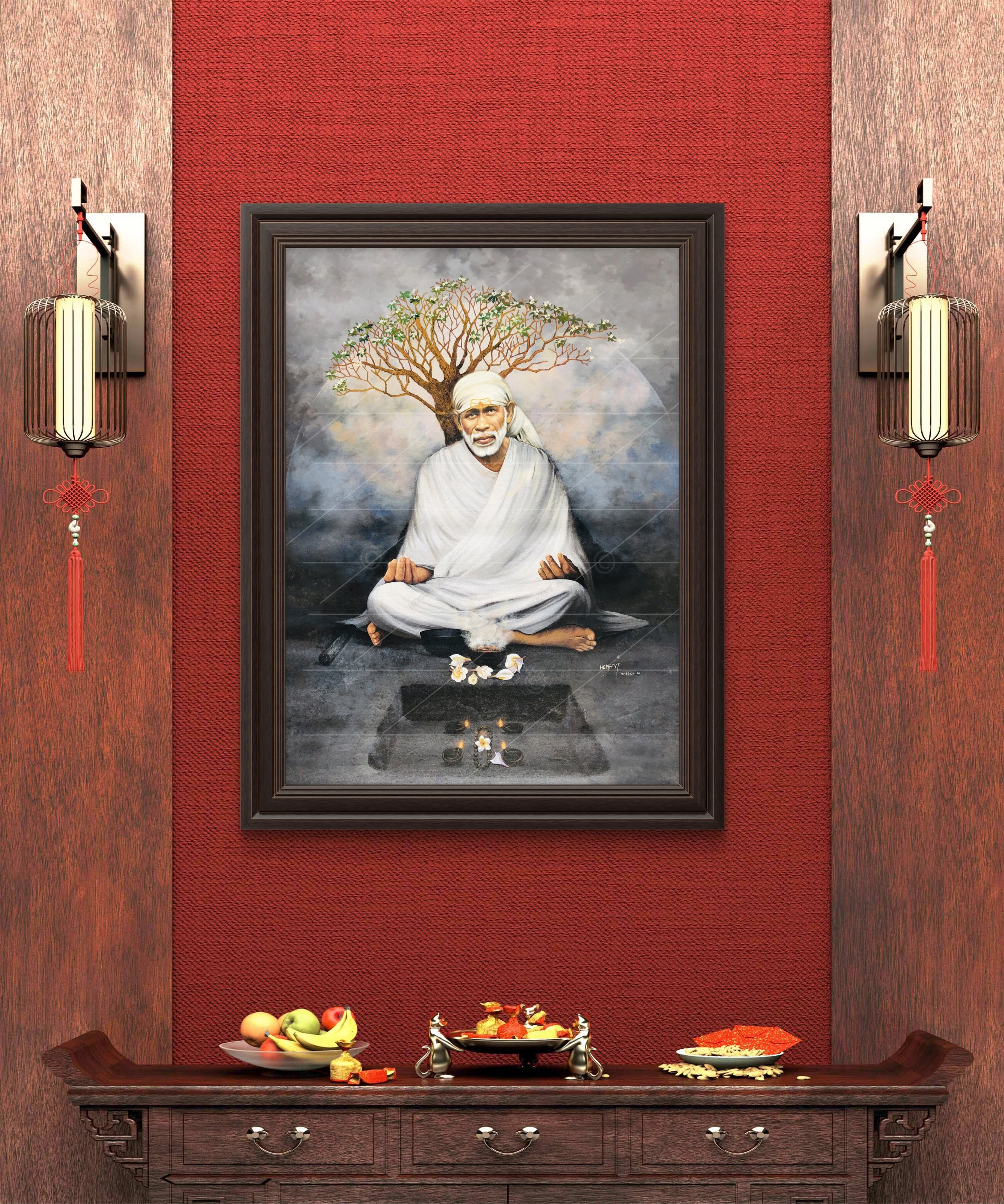 🖼️ Hemant Art Shirdi Sai Baba Meditation Photo Frame Canvas Painting/Canvas Wall Art – Spiritual Home Decor for Puja Room & Meditation Space Success Active