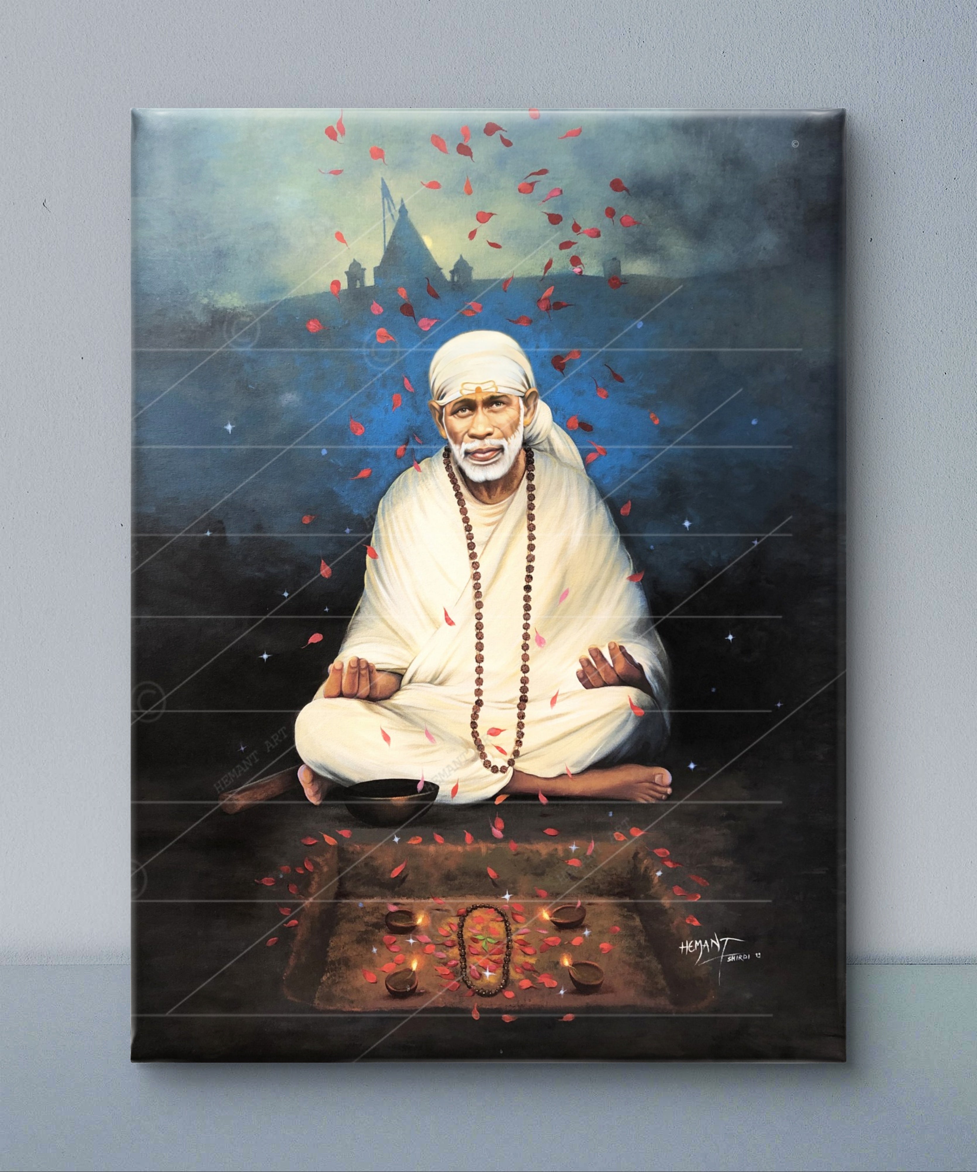 🖼️ Hemant Art Shirdi Sai Baba Meditation Photo Frame Canvas Painting/Canvas Wall Art – Spiritual Home Decor for Puja Room & Meditation Space Success Active