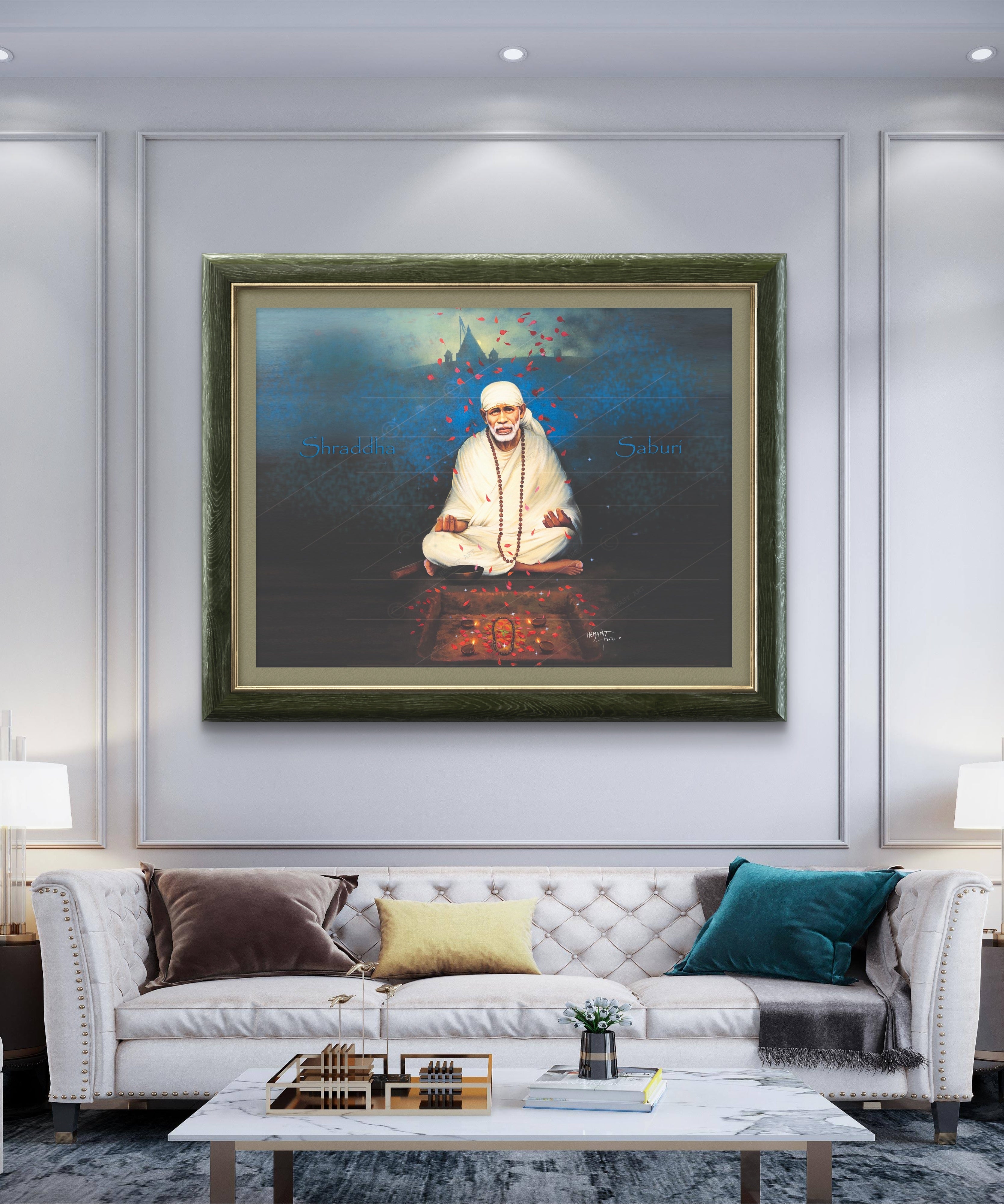 🖼️ Hemant Art Shirdi Sai Baba Meditation Photo Frame Canvas Painting/Canvas Wall Art – Spiritual Home Decor for Puja Room & Meditation Space Success Active