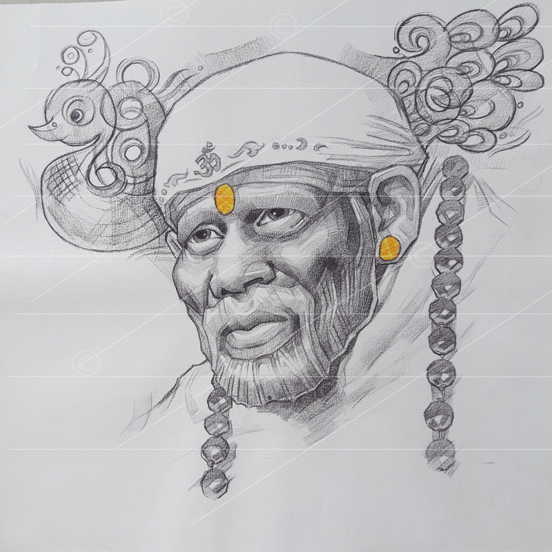 Saibaba pencil sketch on paper - Sai Art Online