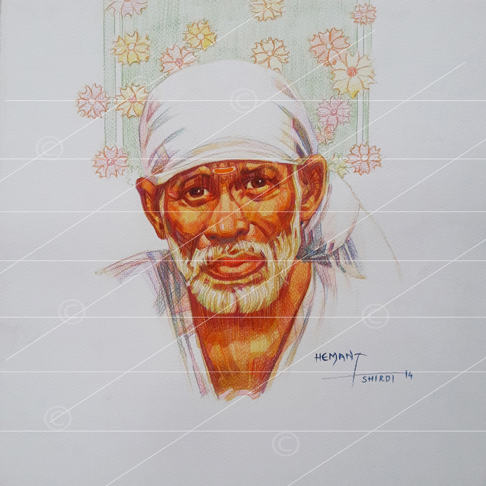 Shop Online Colour Pencil Sketch of Saibaba at Low Price | Sairtonline
