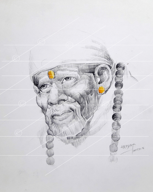 Lord Sai baba pencil sketch on paper
